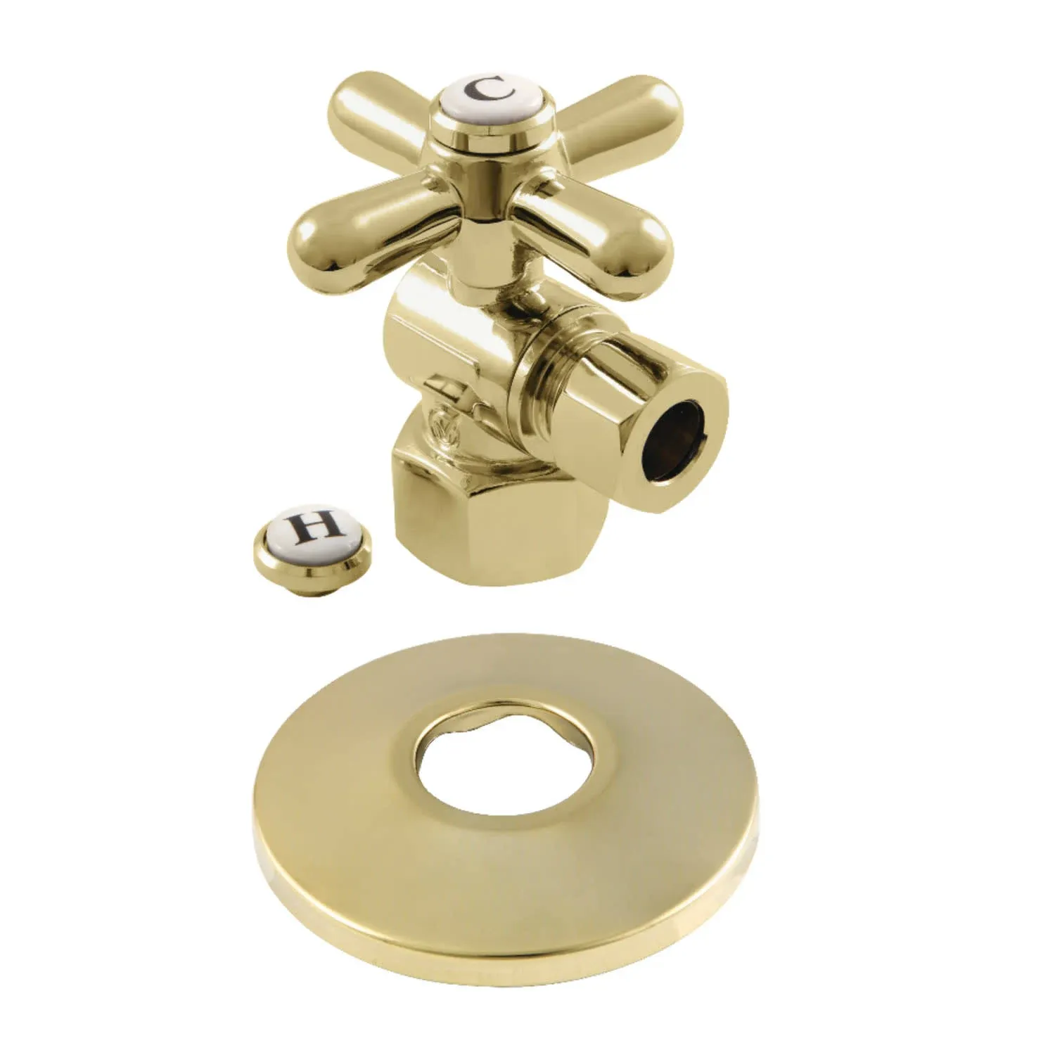 Kingston Brass Cc43101xk 1/2" FIP x 3/8" OD Comp Quarter-Turn Angle Stop Valve with Flange, Polished Chrome