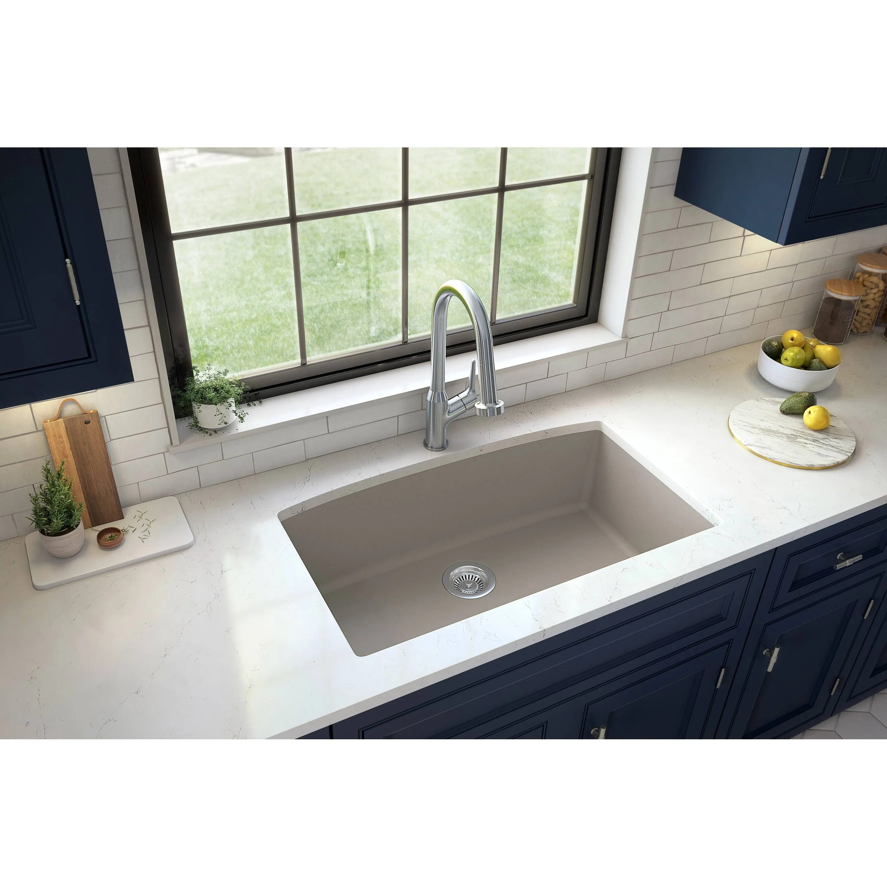 Karran Undermount 32.5-in x 19.5-in White Quartz Single Bowl Kitchen Sink