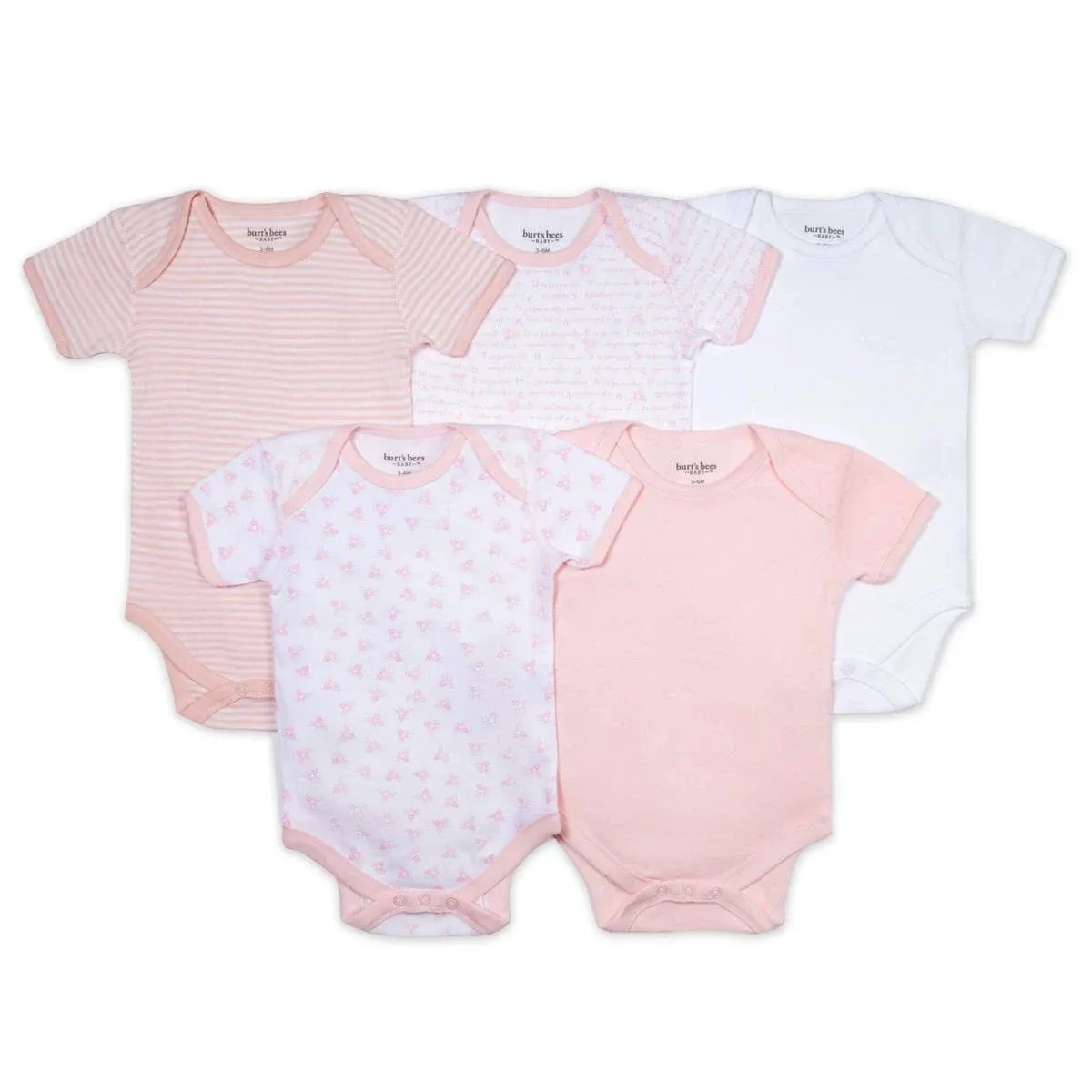 Burt's Bees Baby Bodysuit 5-Pack - Soft Organic Cotton, Lap Shoulder Design, Easy Care