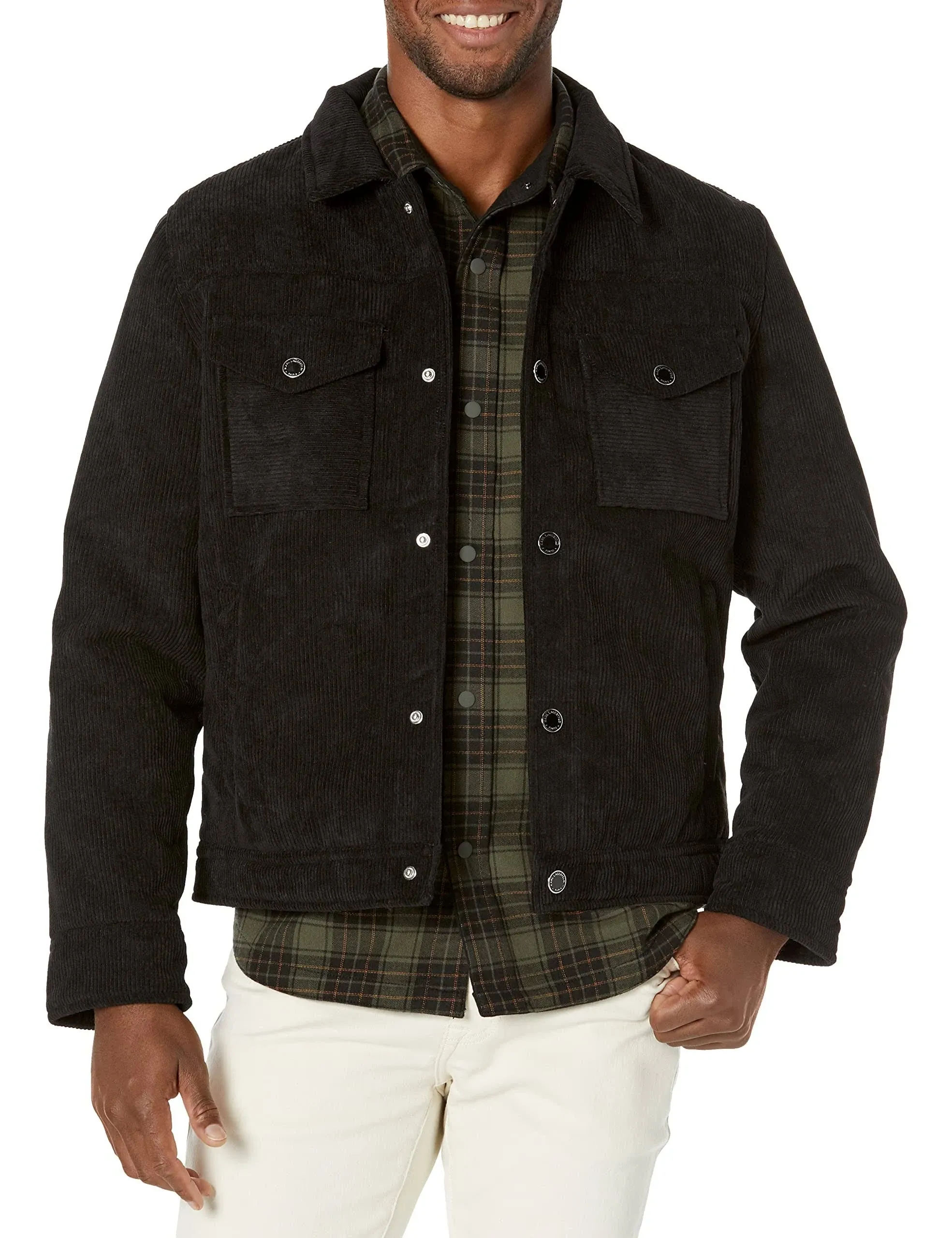 Karl Lagerfeld Paris Men's Sherpa-Lined Corduroy Trucker Jacket