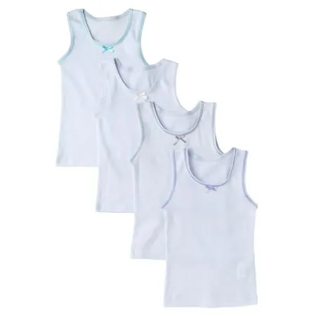 sportoli girls and toddlers underwear ultra soft 100% cotton pack of 4 white tank top undershirts