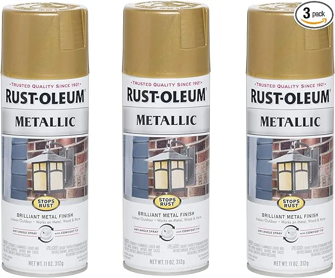 Rust-Oleum 7270830-3PK Stops Rust Metallic Spray Paint, 11 oz, Gold Rush, 3 Pack