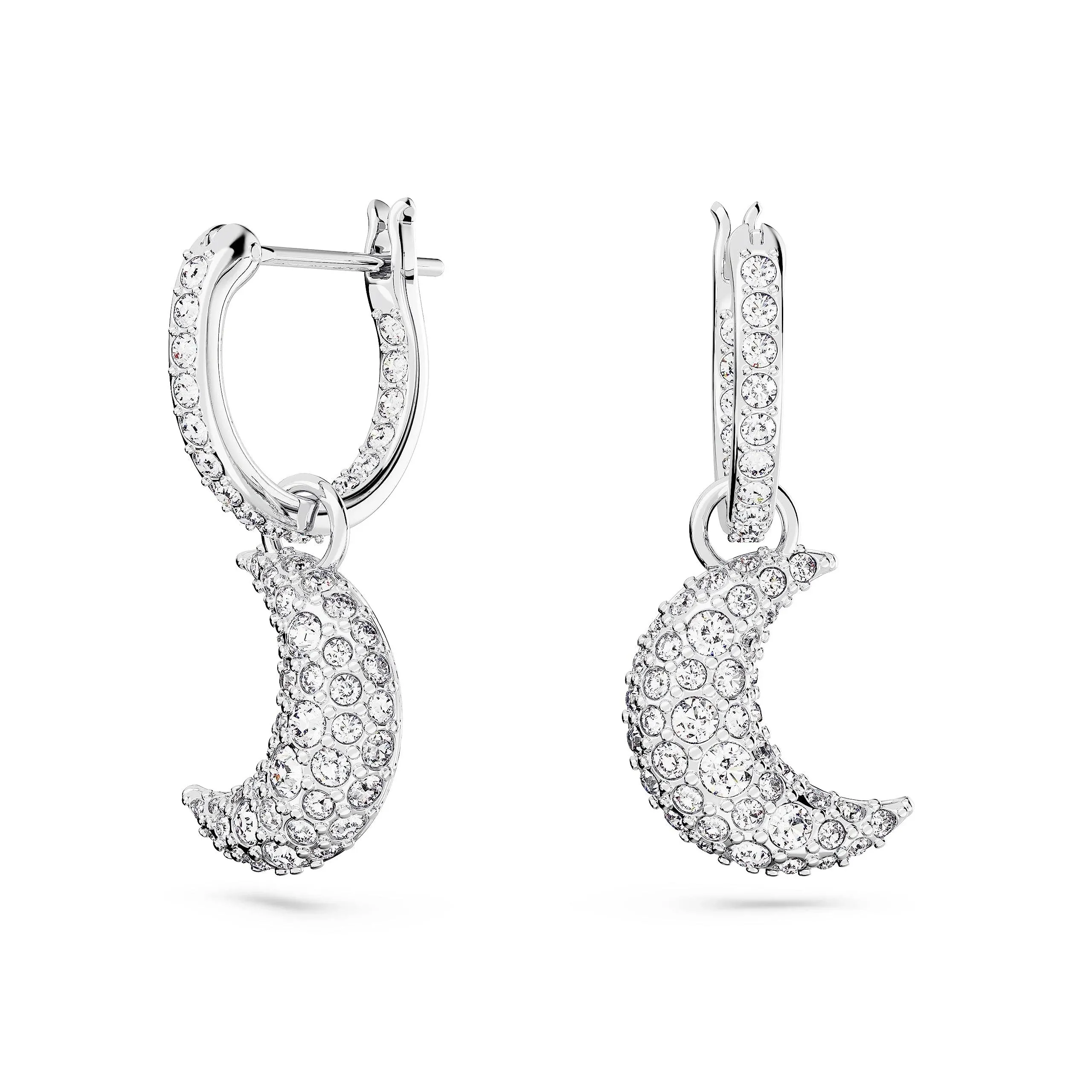 Shop Swarovski Mini Luna Huggie Hoop Earrings In Silver