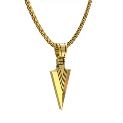 Ice City Stainless Steel Spear Point Arrowhead Pendant Necklace For Men, Gold