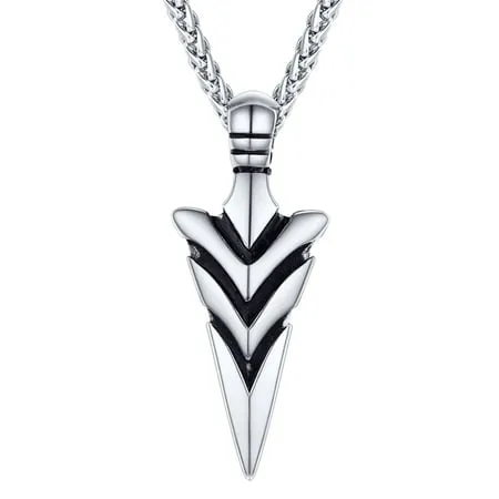 U7 Men Vintage Arrow Stainless Steel Necklace Enamel Spear Point Arrowhead Silver Pendant Necklace 22 Inch Adjustable For Teen Boy Graduation Gift