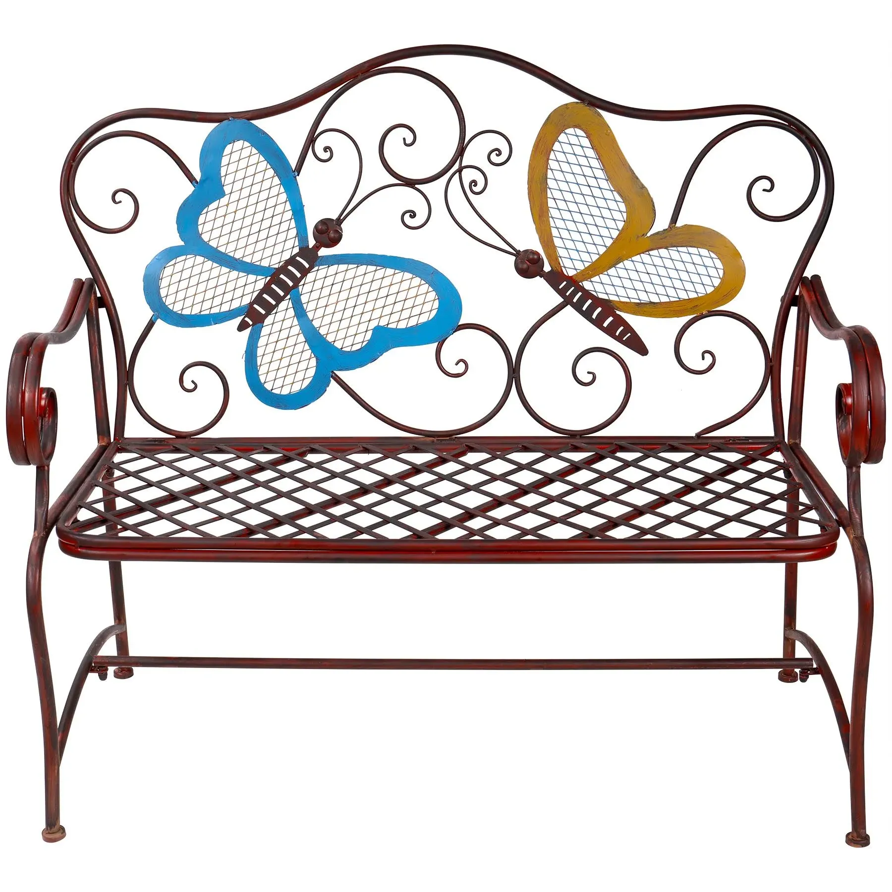 Alpine Outdoor Colored Butterflies Garden Bench, Bronze