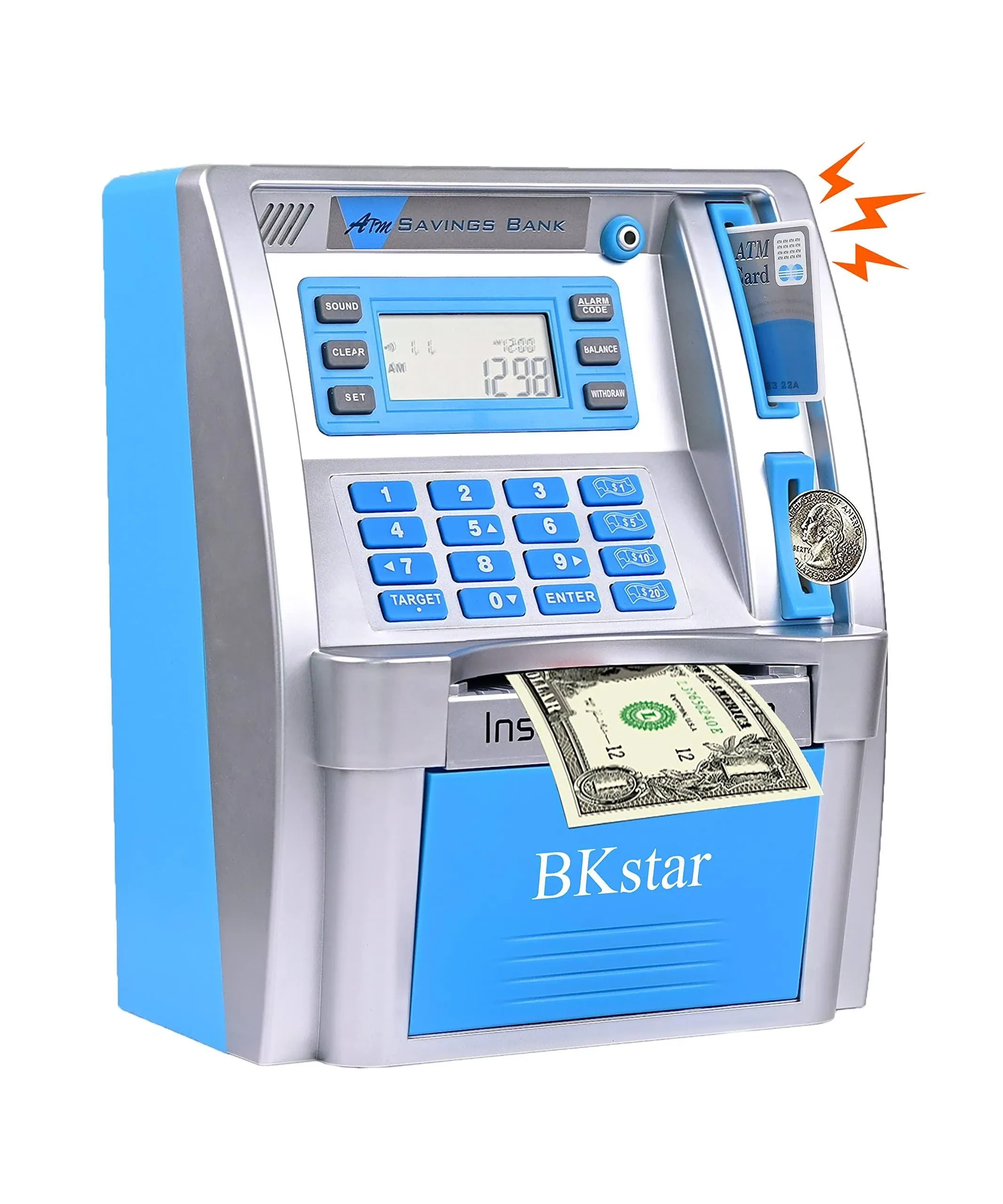 𝐁𝐊𝐬𝐭𝐚𝐫 𝟐𝟎𝟐𝟑 𝐔𝐩𝐠𝐫𝐚𝐝𝐞𝐝 Kids Talking Piggy Bank, ATM Savings Toy Bank for Real Money with Real Voice Prompt, Deposit, Withdraw, Debit Card, Saving Target, Timer and Clock