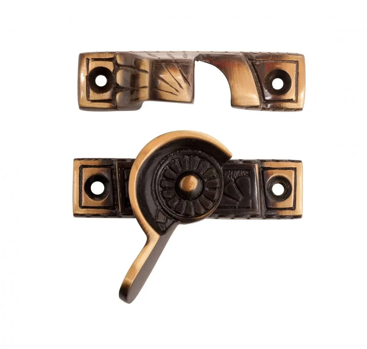 Renovators Supply Manufacturing Window Sash Lock 2.7 in. Solid Cast Brass Victorian Style Window Locks with Mounting Hardware