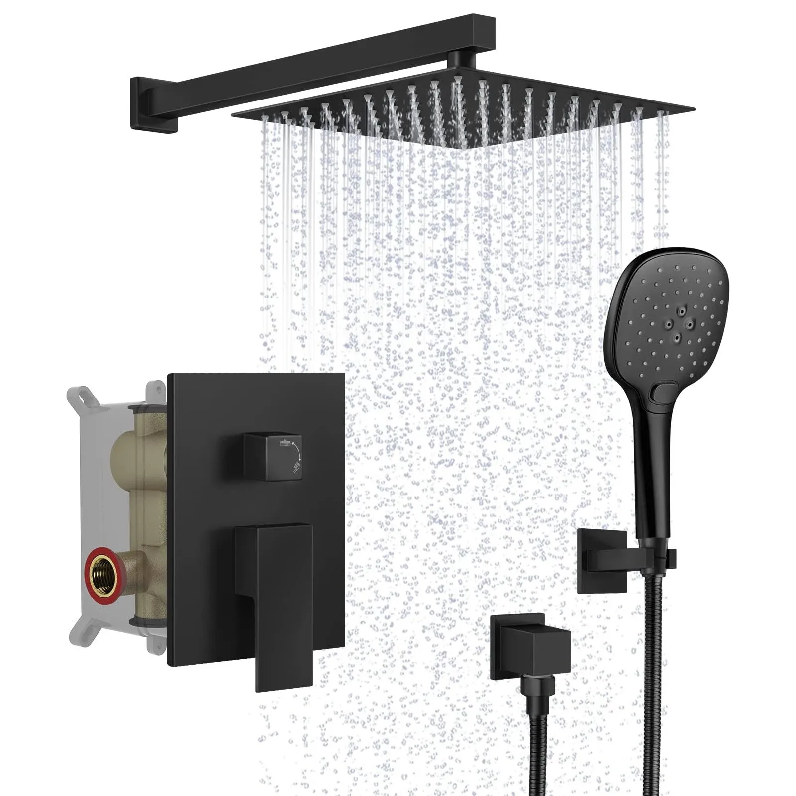 EVERSTEIN Black Shower Faucet Set: Rainfall Shower System with High Pressure 10 ...