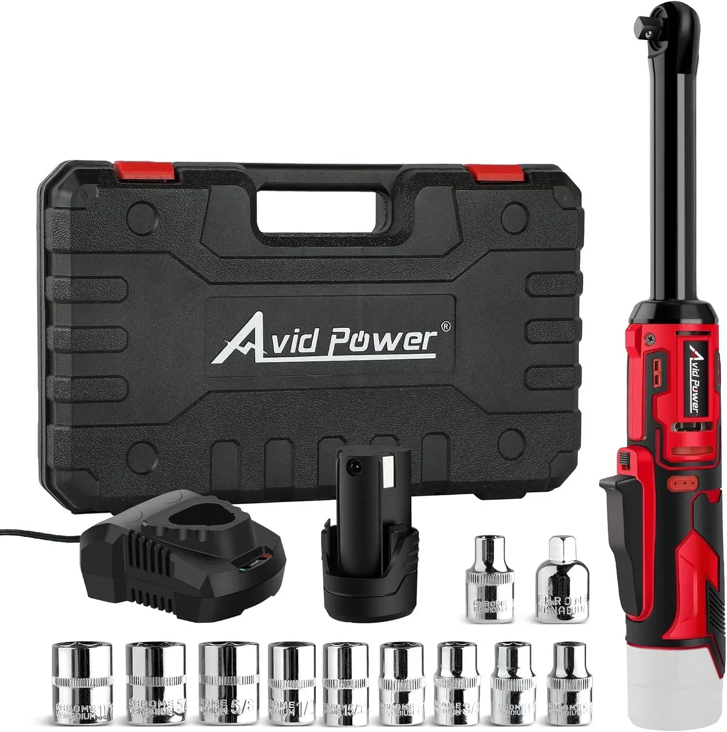 Avid Power 3/8"Extended Cordless Electric Ratchet Wrench, 60N.m(44.2 ft-lbs) 12V Power Ratchet Wrench Kit, Variable Speed