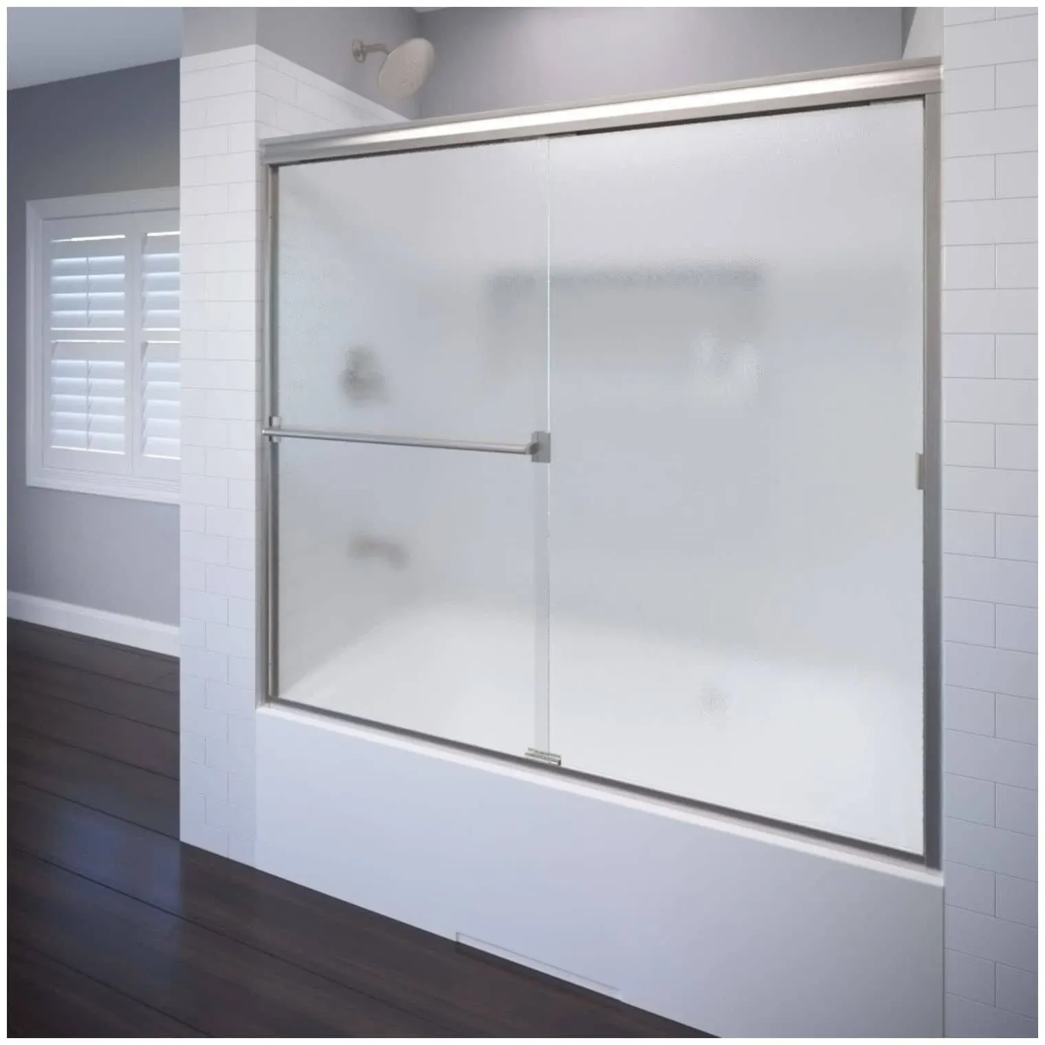 Basco 3400-56SBN Classic 56" x 56" Semi-Frameless Bypass Sliding Tub Door Finish: Brushed Nickel, Glass Type: Obscure