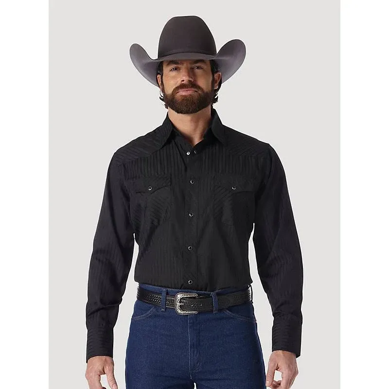 Long Sleeve Dobby Stripe Snap:Black:REG:S | Men's SHIRTS | Wrangler®