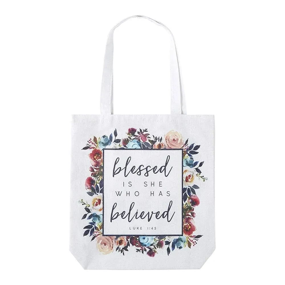 Blessed is She Who Has Believed Tote Bag with Inside Pocket