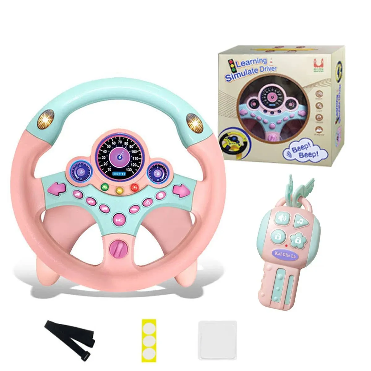 XHSP Steering Wheel Toy with Lights Music, Simulated Driving for Toddlers Pretend ...