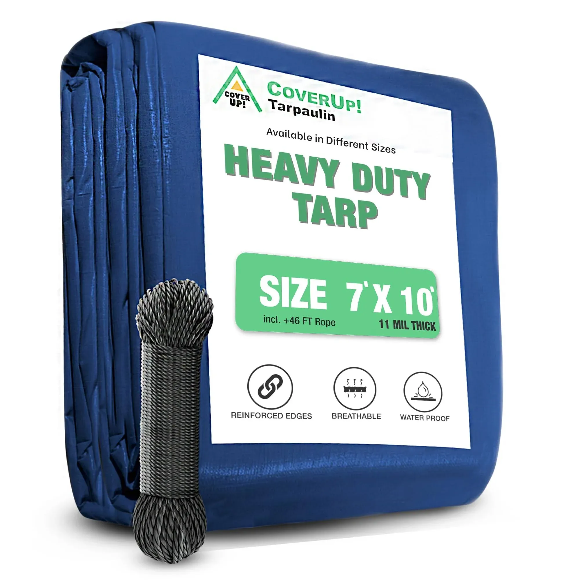 Coverup Heavy Duty Tarp 7 X 10 Incl. 46 Ft Rope “ Tarp With Eyelets Protective 