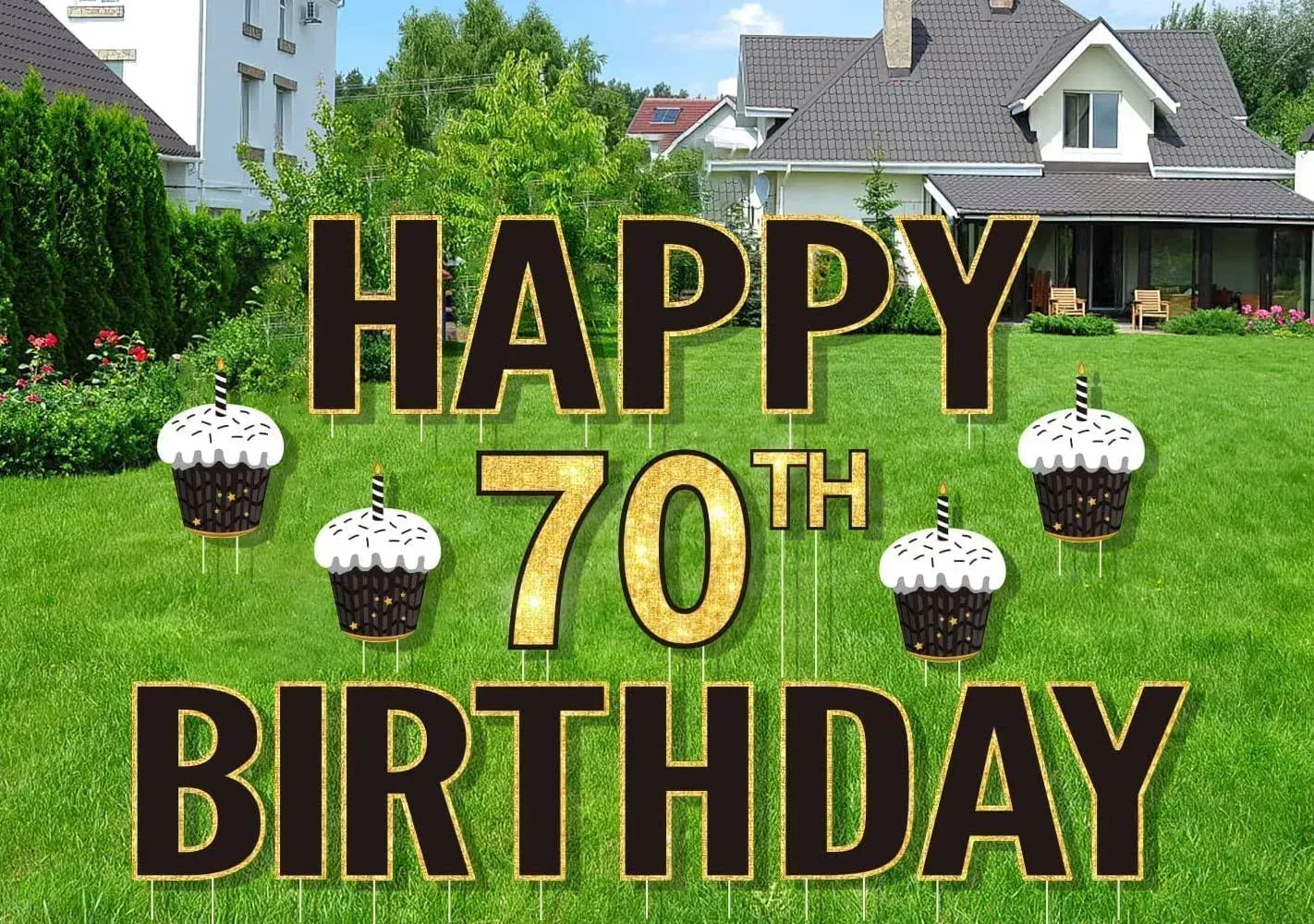 20Pcs 15&#034; Large Happy 70th Birthday Party Yard Signs with 40 StakesHappines<wbr/>s ...