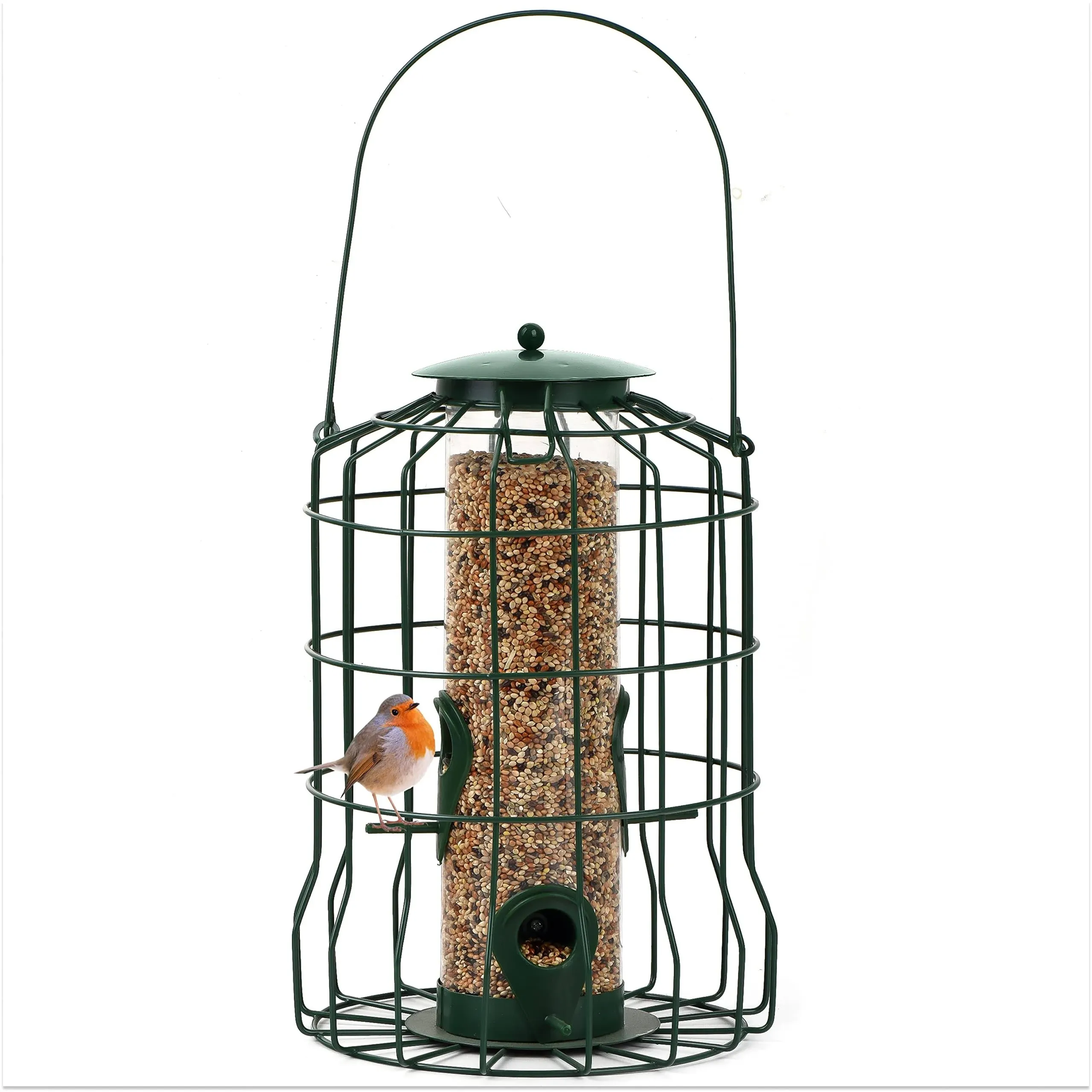 Homarden Squirrel Resistant Metal Bird Feeder - Heavy Duty Hanging Caged Tube Bird Feeder for Small Wild Birds - Squirrel Proof Easy Fill - 1.5lb Seeds and Mealworm Capacity Feeders Station