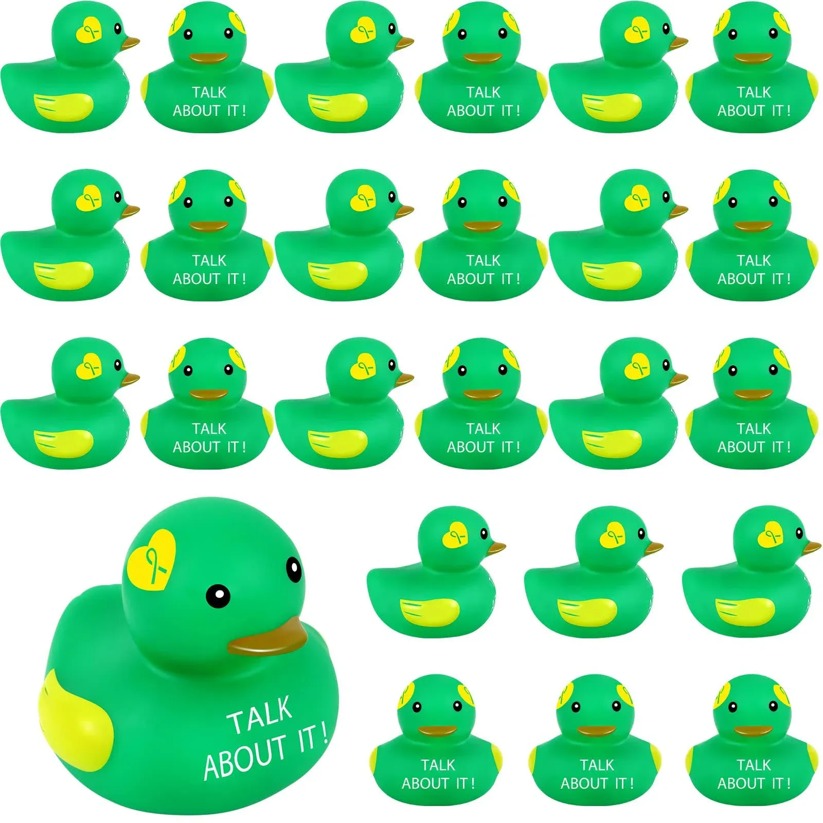 24 Pcs Mental Health Rubber Duck Mental Health Awareness Green Ribbon Rubber Duck Mental Health Gifts Duck for Friend Family Students Coworkers Fundraiser Giveaways and Toys