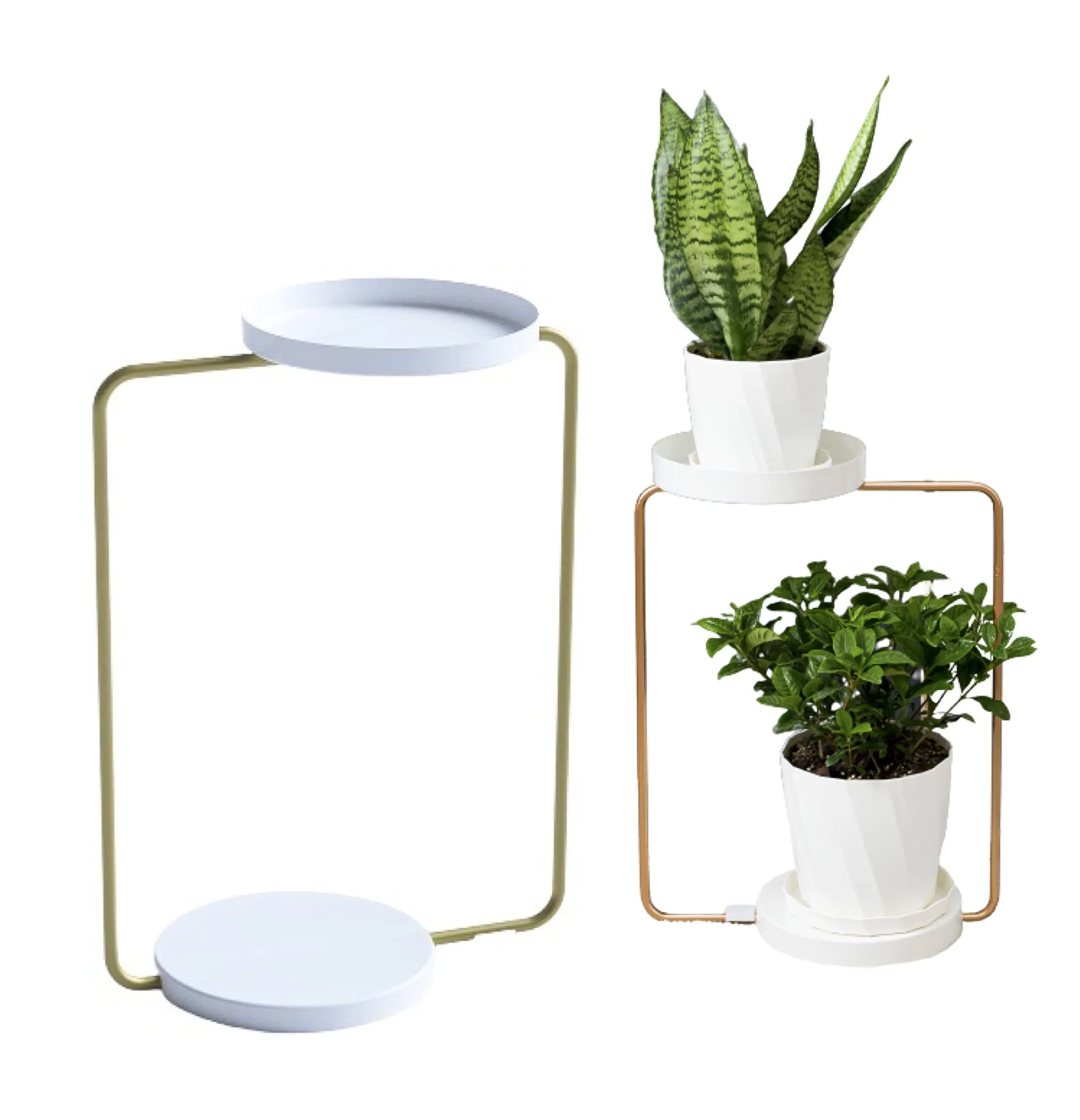 DECOR &amp; MORE White Color 2 Tier Plant and Flower Stand with 2 self watering p...