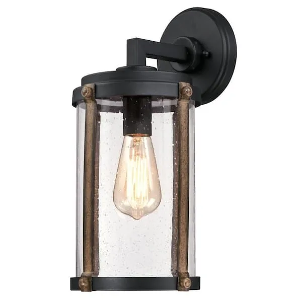 Westinghouse 63588 6358800 Wall Fixture Textured Black Finish with Barnwood Accents Clear Seeded Glass