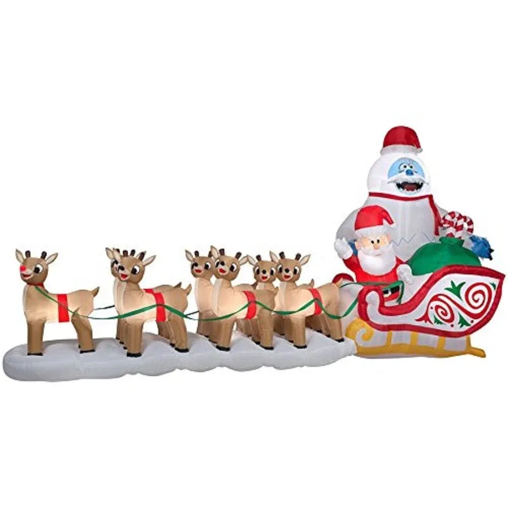 Christmas Colossal 16.5' Rudolph w/ Santa & Bumble In Sleigh Airblown Inflatable Holiday Yard Decoration