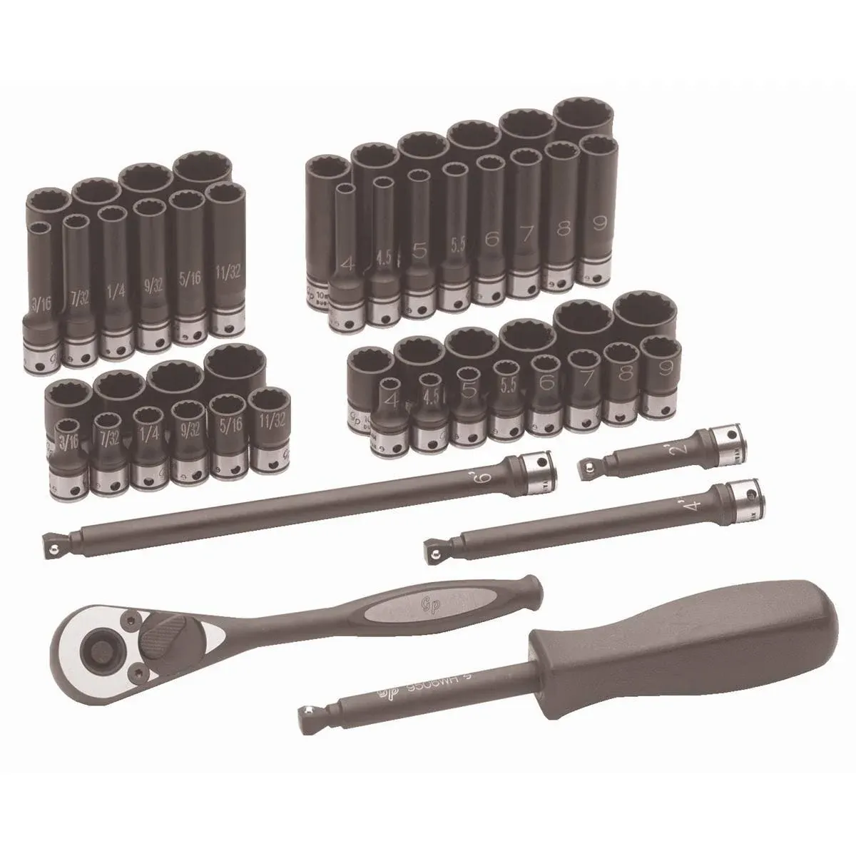 Grey Pneumatic GRY89253CRD .25 Inch Drive 12–Point Standard & Deep Length Fractional And Metric Set