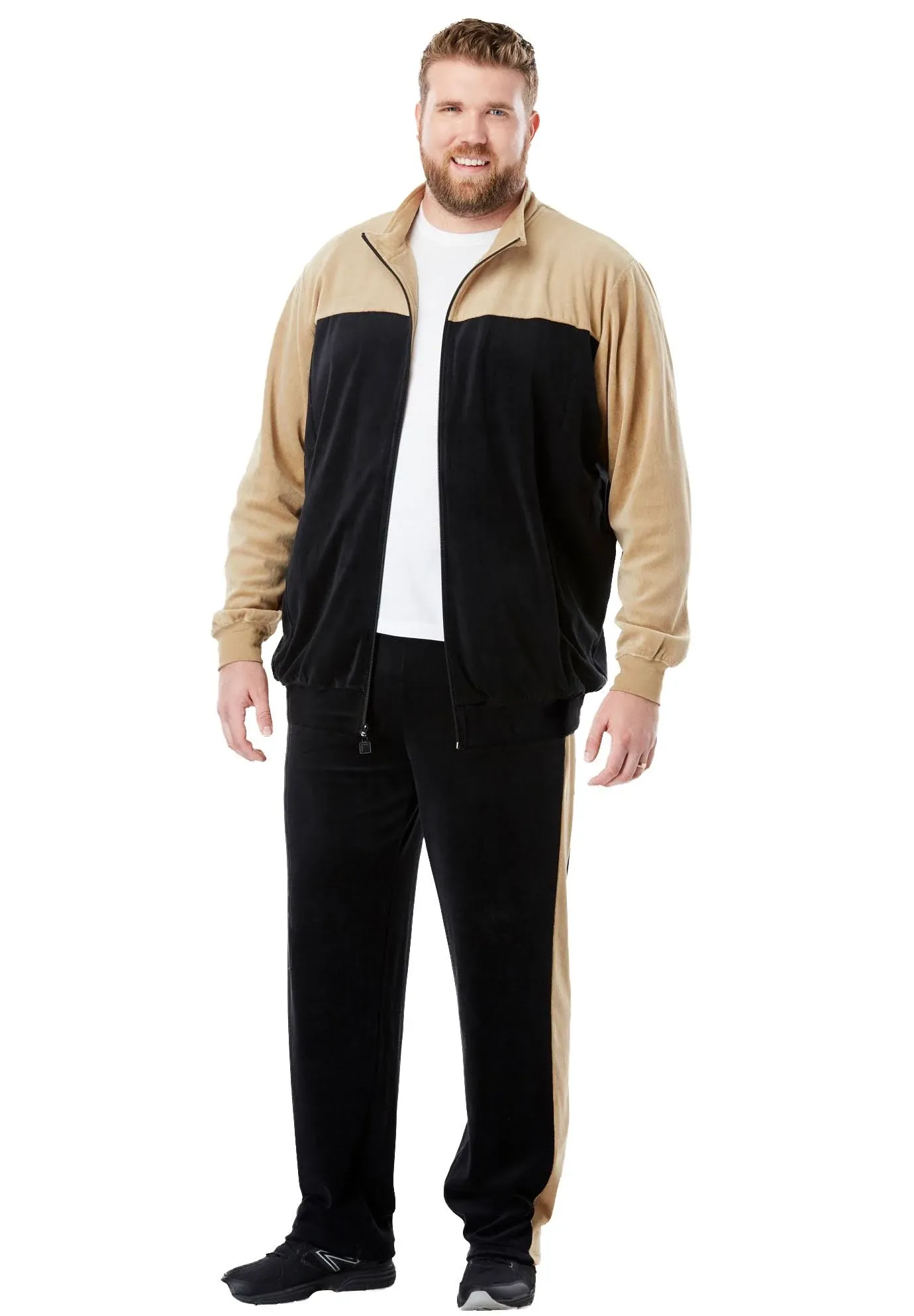 KingSize Men's Big & Tall Colorblock Velour Tracksuit - Tall - 5XL, Khaki Black