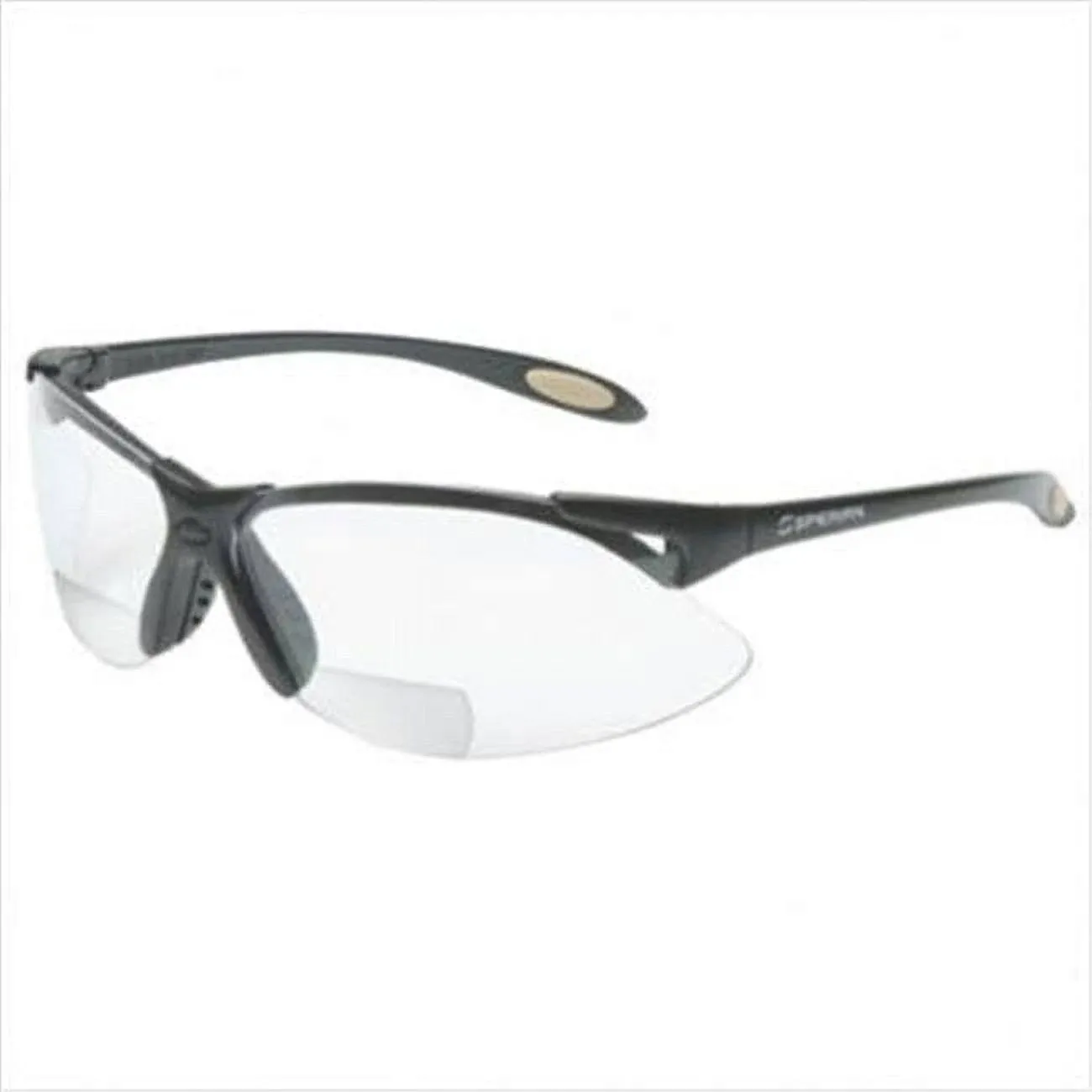 Uvex A951 Safety Glasses, Bi-focal Readers, +2.00, Sporty Black Frame, Wraparound Clear Hardcoat Lens