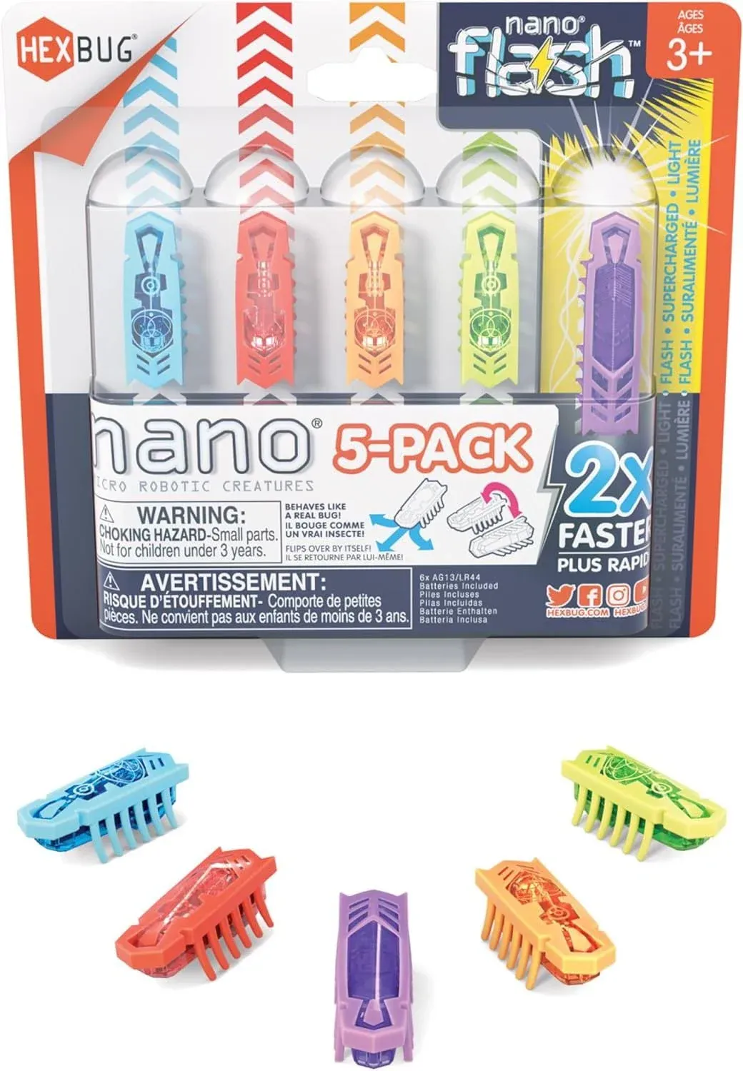 HEXBUG Nano 5 Pack, 4 Nano Bugs with Bonus Flash Nano, Sensory Toys for Kids & Cats with Vibration Technology, STEM Kits & Mini Robot Toy for Kids Ages 3 & Up