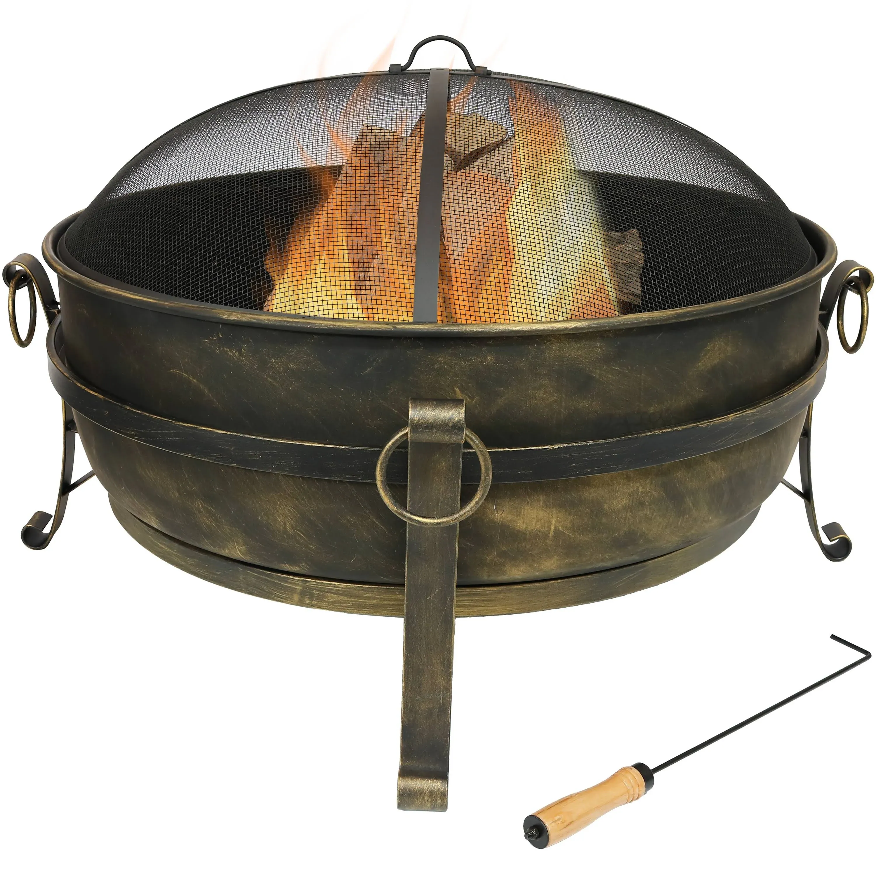 Sunnydaze 24" Steel Cauldron Fire Pit with Spark Screen