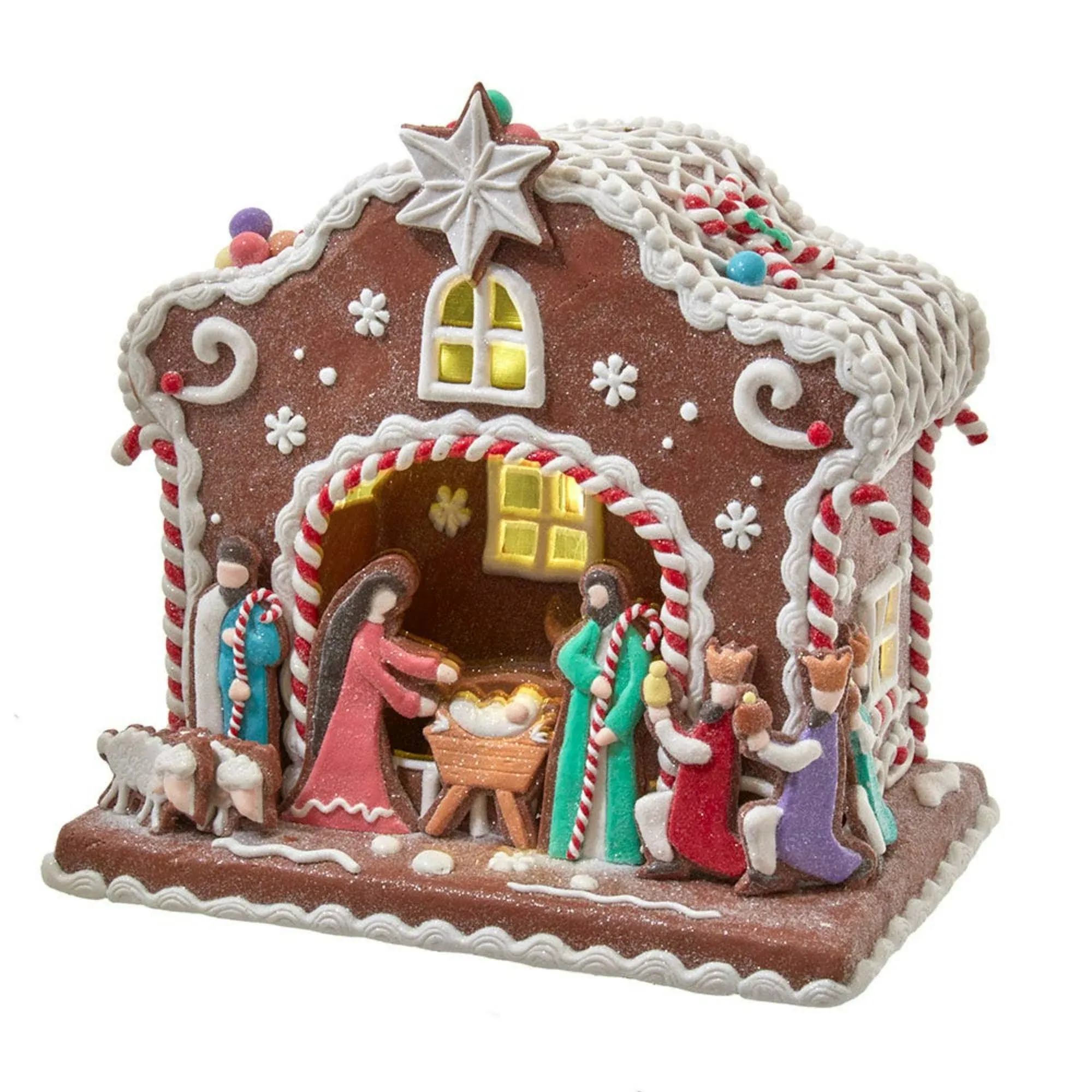 Kurt Adler 12.5&#034; Battery-Operat<wbr/>ed Light Up Nativity Gingerbread House NWT 