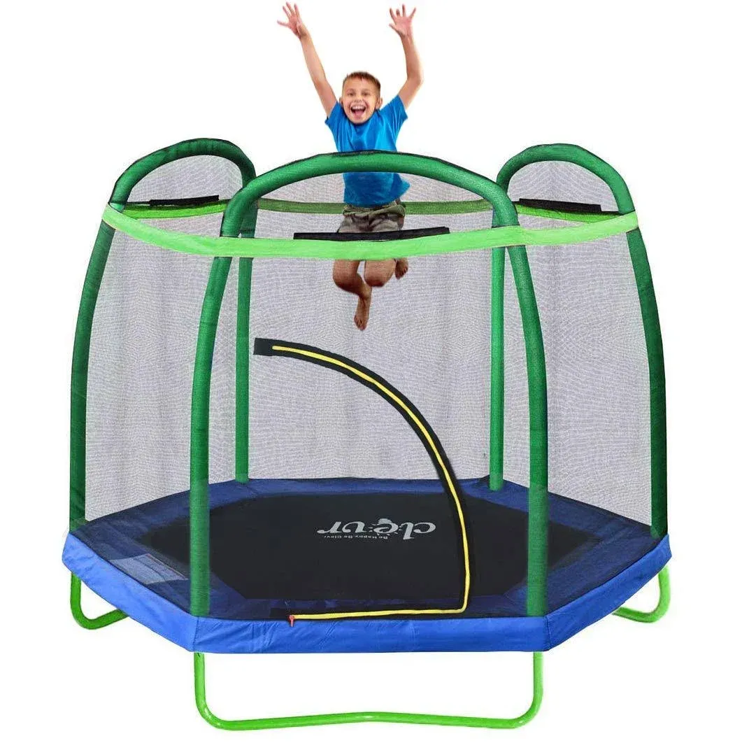 Clevr 7 ft Trampoline with Safety Enclosure Net & Spring Pad, Outdoor Round Bounce Jumper 7'