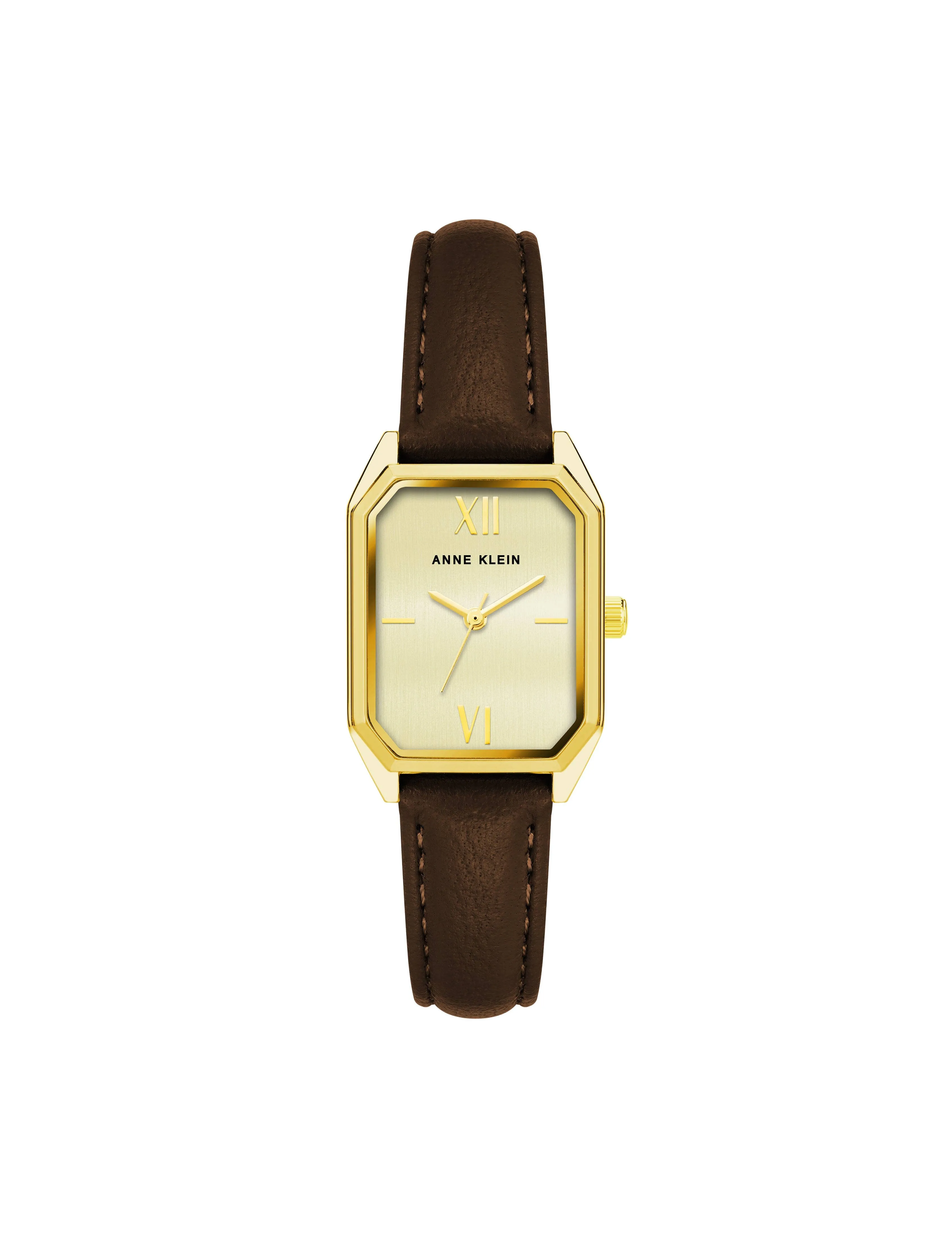 Anne Klein Women's Octagonal Shaped Leather Strap Watch in Gold-Tone / Brown