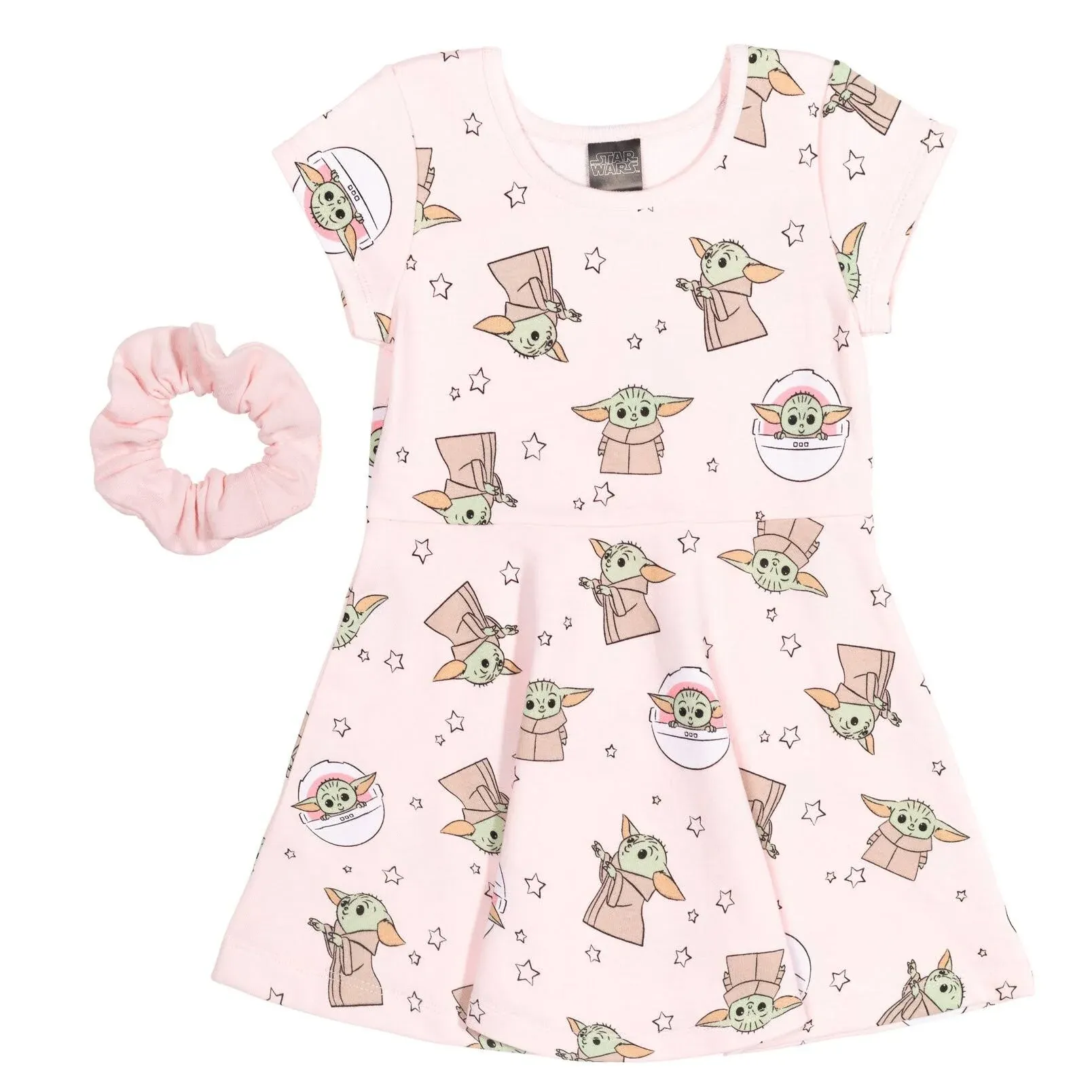 Star Wars The Mandalorian Baby Yoda Big Girls French Terry Dress Scrunchy Set 14-16