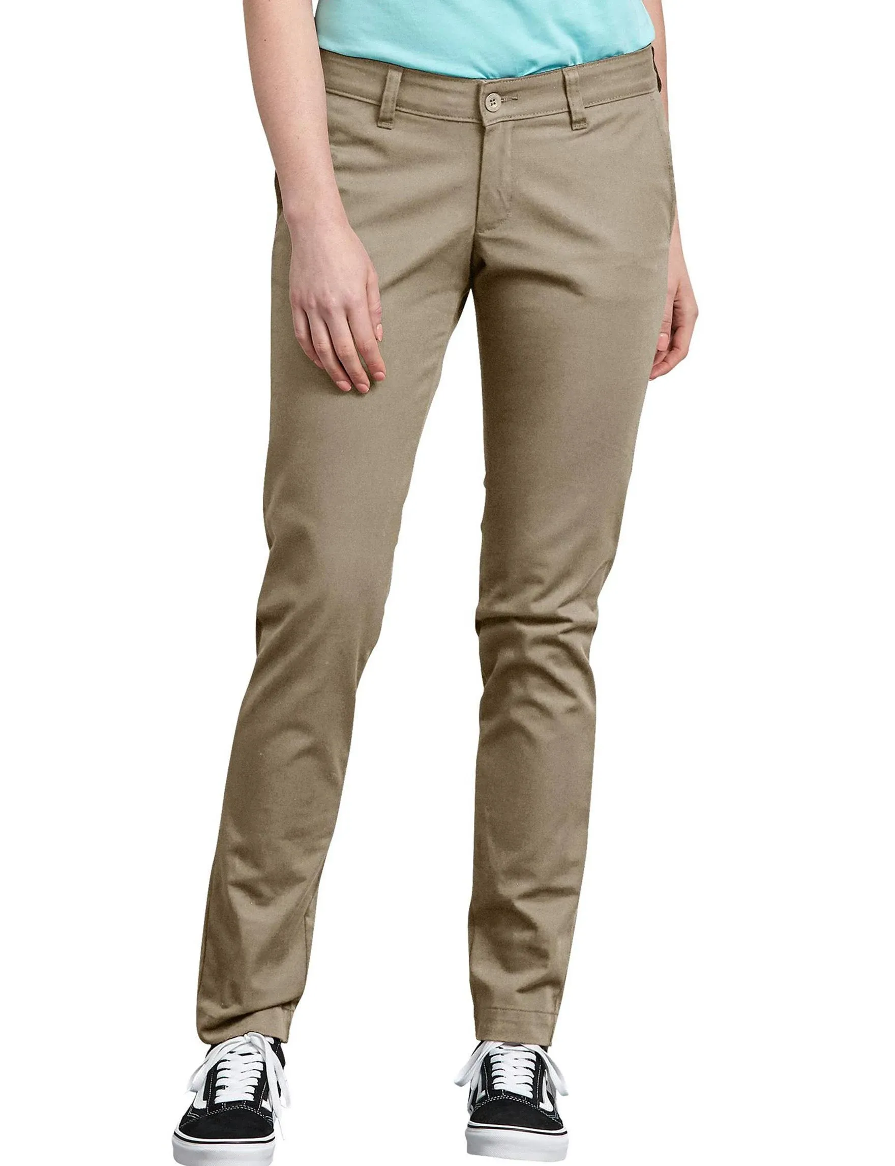 DICKIES STRETCH TWILL SKINNY FIT WOMEN&#039;S PANTS, DESERT KHAKI, SIZE 12 REG. FP512