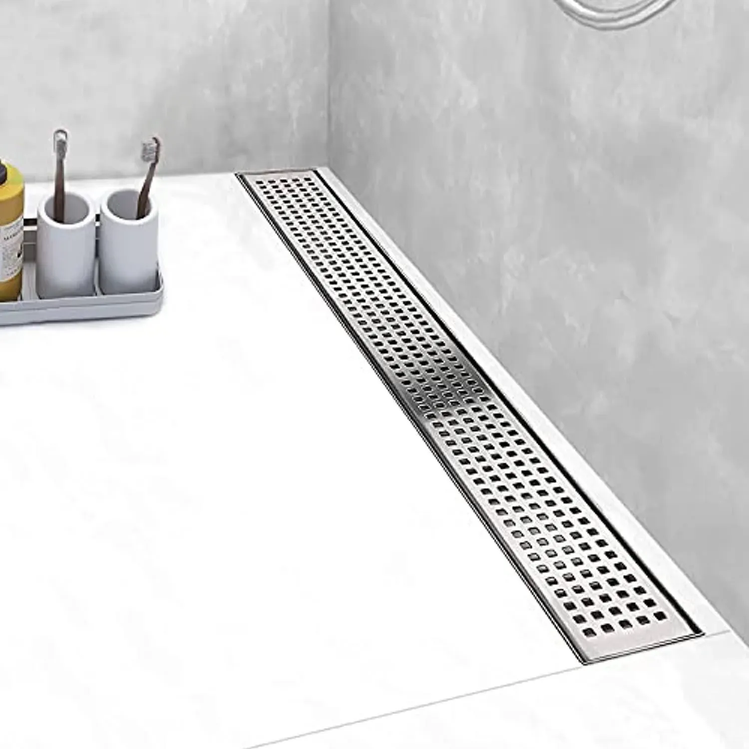 Linear Shower Drain 36 inch with Removable Grid Panel, Brushed 304 Stainless St