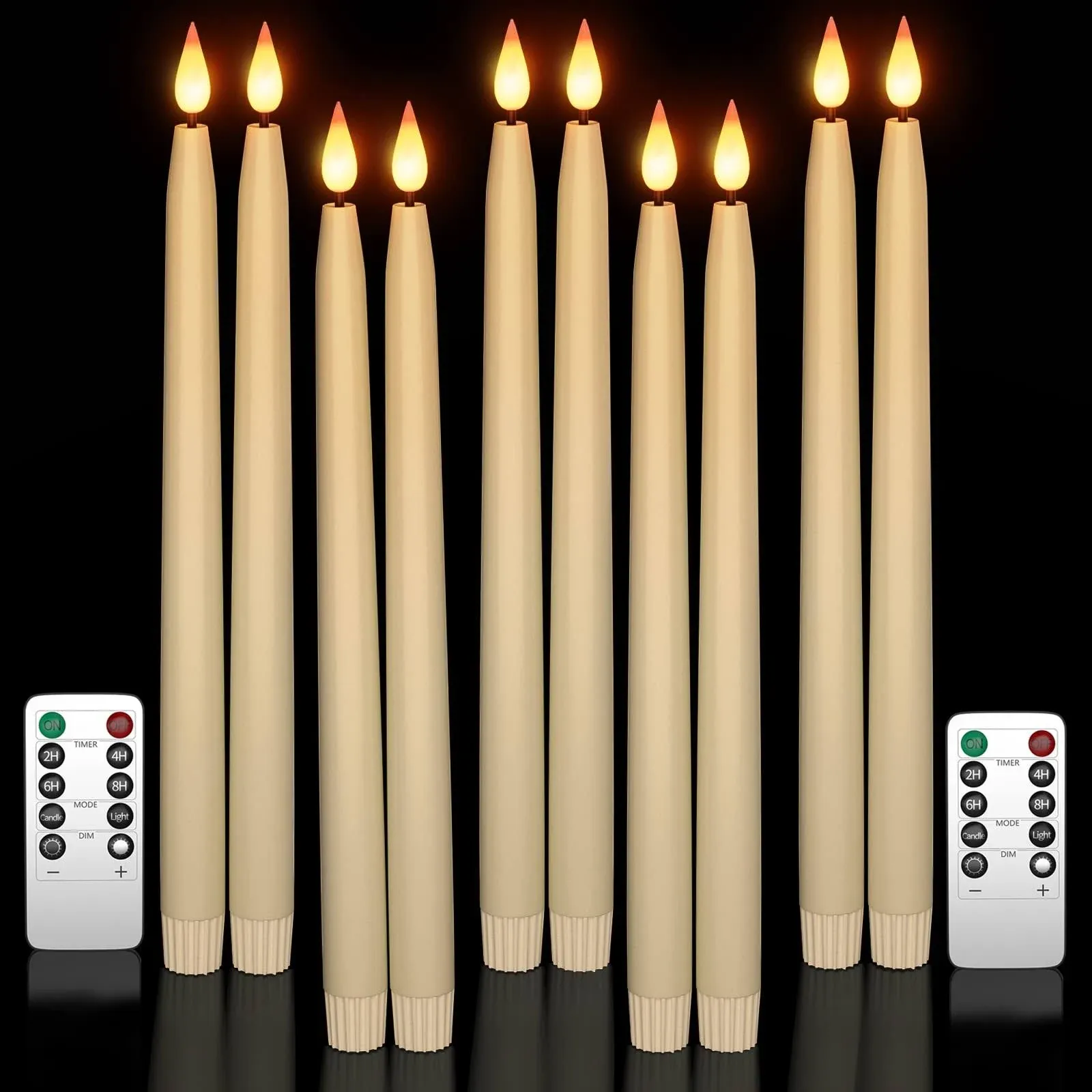 Yme 10pcs LED Ivory Taper Candles with Timer and Remote, Plastic Window Candl...