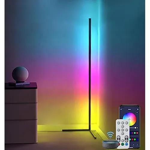 RGB Corner LED Floor Lamp, Corner Floor Lamps, 56&#034; Music Mood lighting Sync 