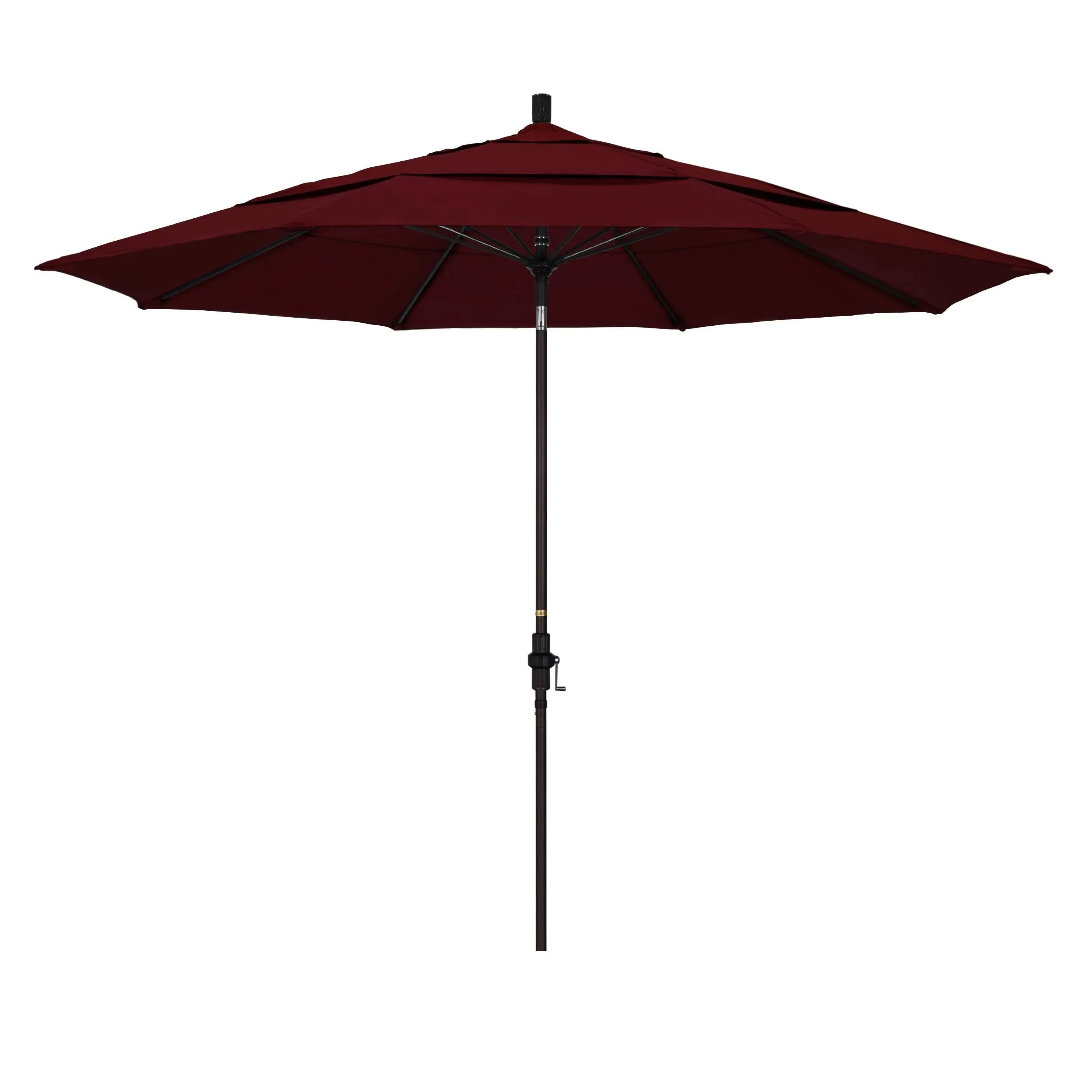 California Umbrella 11' Rd. Fiberglass Rib Patio Umbrella, Crank Lift, Collar Tilt, Bronze Pole, Burgundy (GSCUF118117-SA36-DWV)