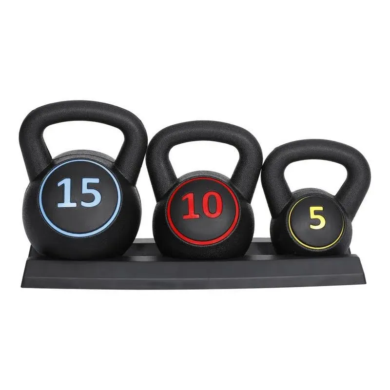 3-Piece Kettlebell Set, Exercise Fitness Weight Set with Base Rack for Home Gym, Home Workouts, Strength Training, Include 5 lbs, 10 lbs, 15 lbs