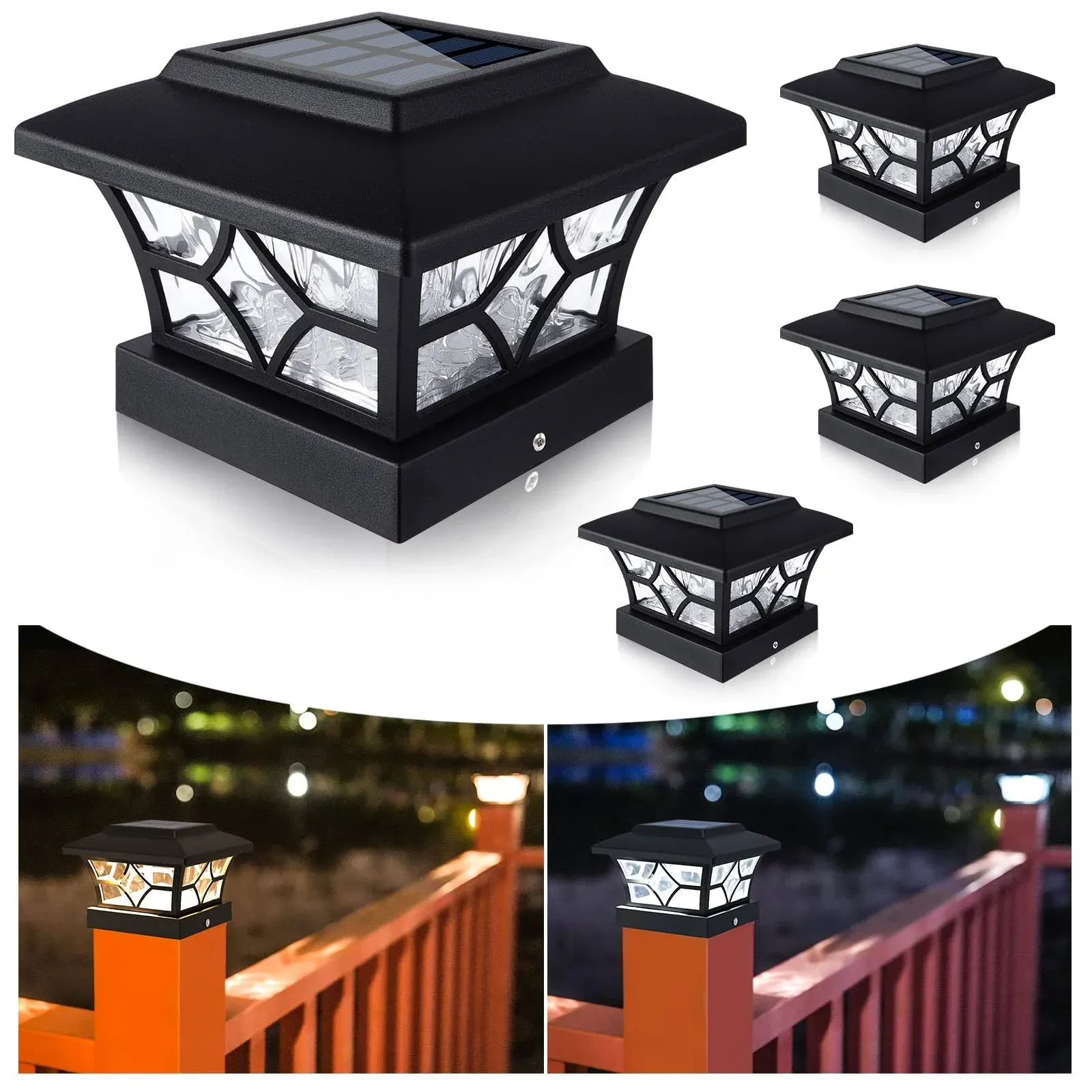 VOLISUN Solar Post Cap Lights,4Pack Outdoor Fence 4 pack, Black 