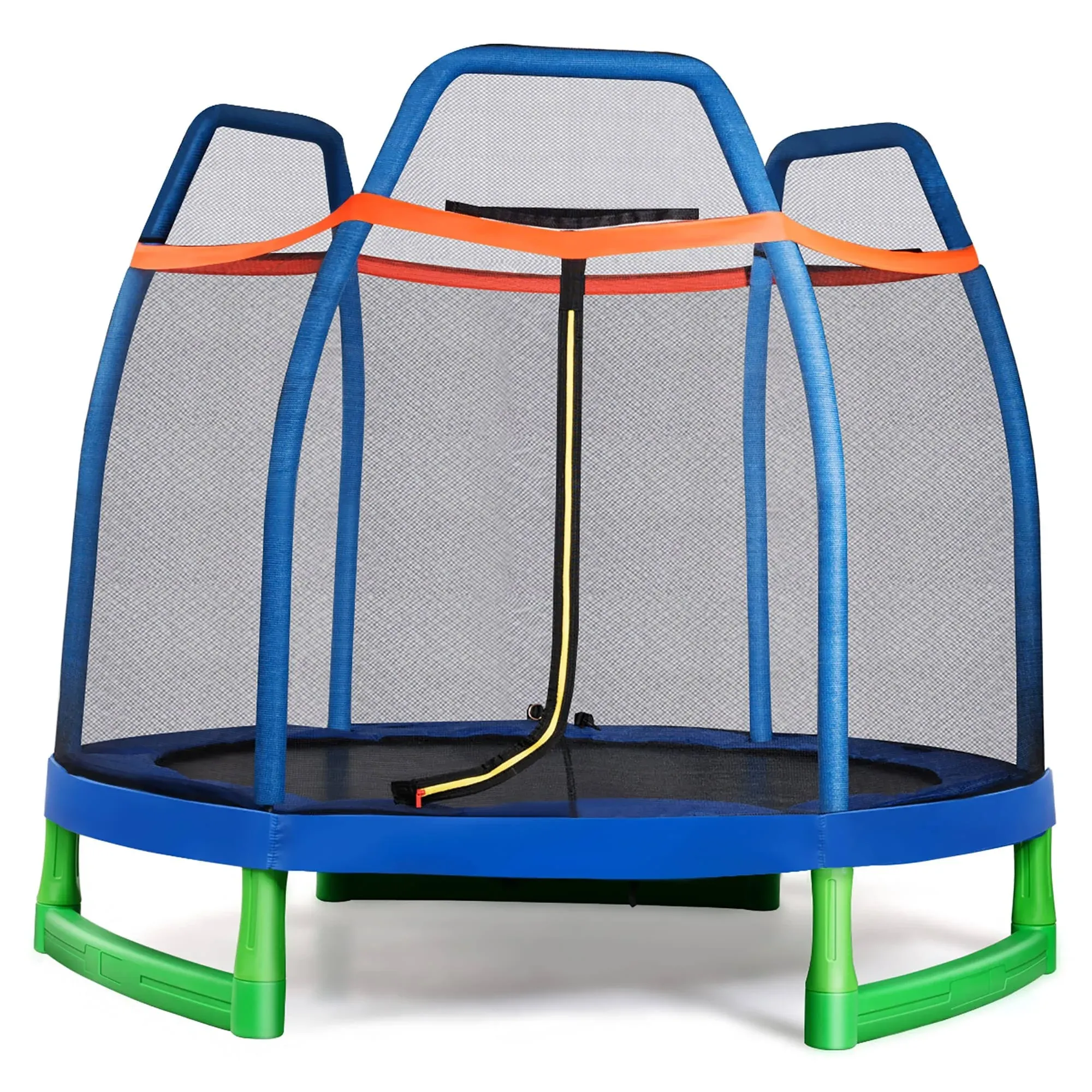 Costway 7 FT Kids Trampoline with Safety Enclosure Net Spring Pad