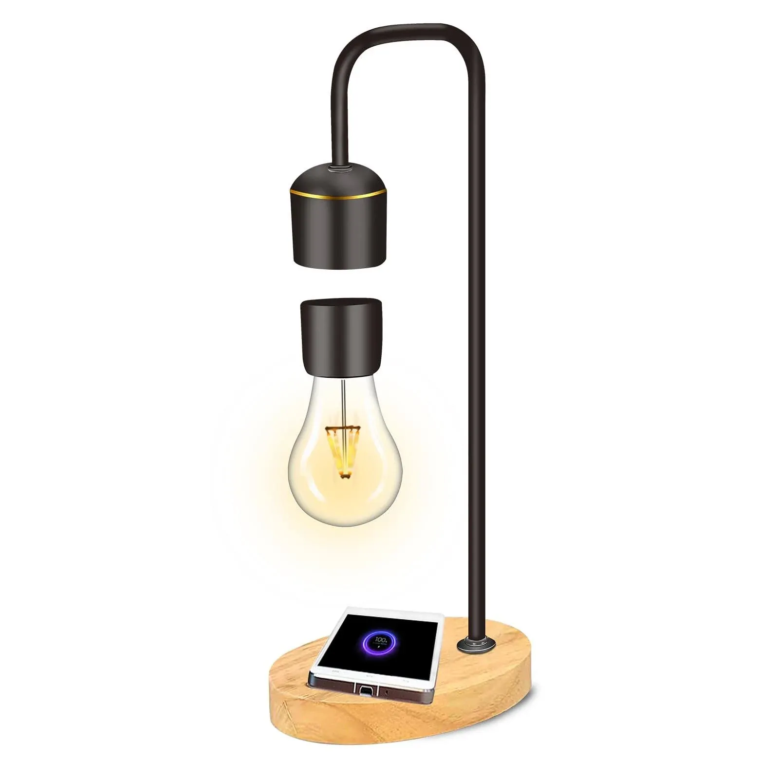 Floatidea Magnetic Levitating Light Bulb Levitation Real Wood Black Floating Desk ...