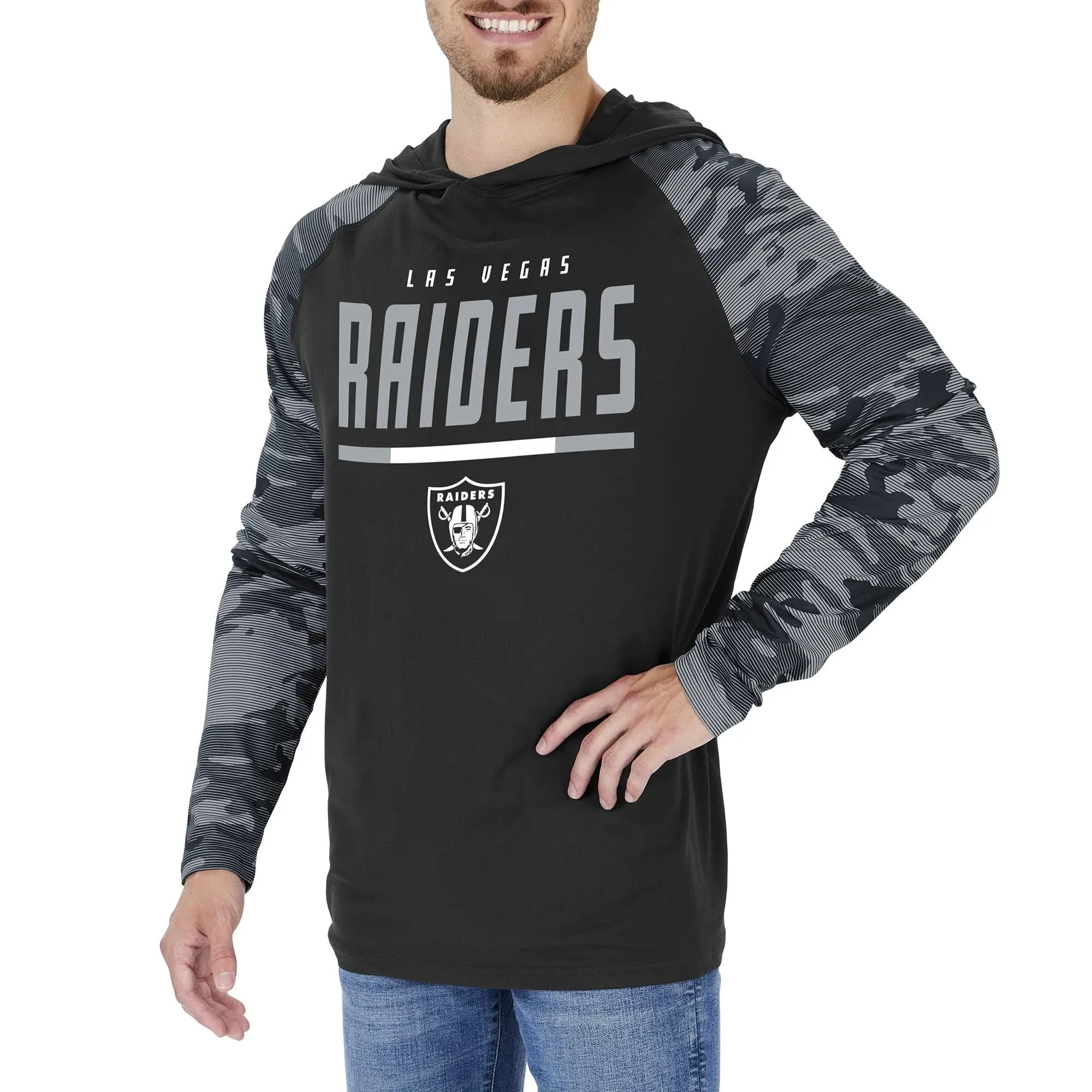 Zubaz Las Vegas Raiders NFL Men&#039;s Lightweight Hoodie with Team Camo Sleeves