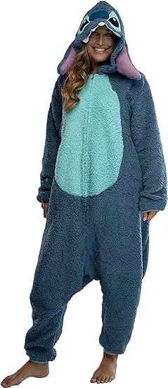 Disney Lilo & Stitch unisex Adult Stitch Kigurumi Costume Fleece Union Suit (S/M) Blue