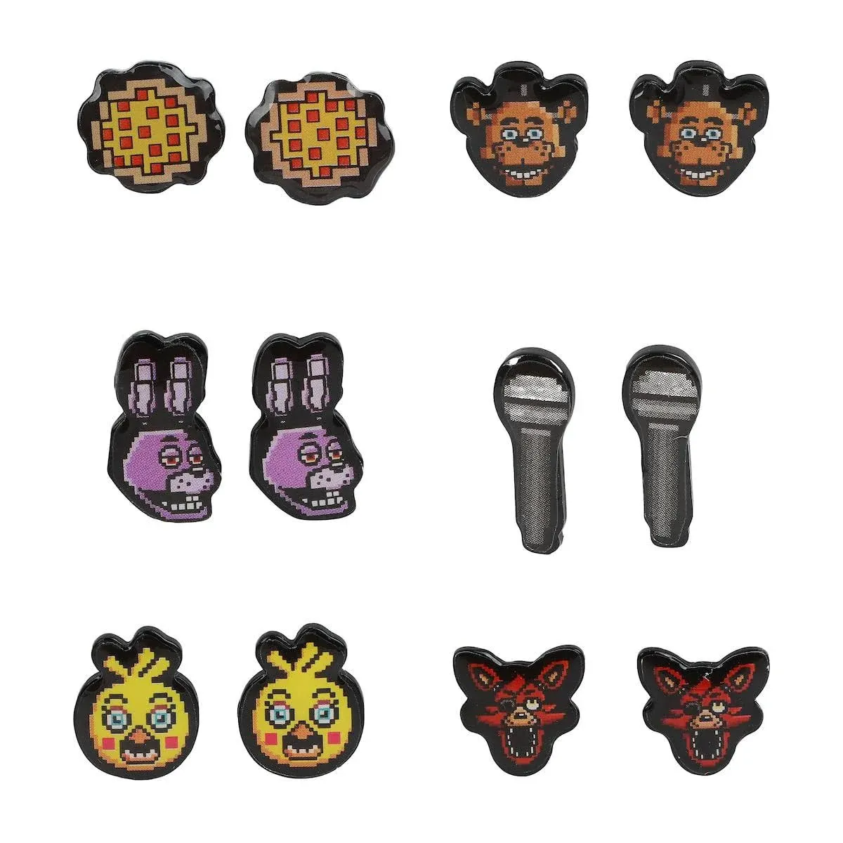 6pc BIOWORLD FIVE NIGHTS AT FREDDY&#039;S FNAF PIXELATED PIERCED EARRINGS SET