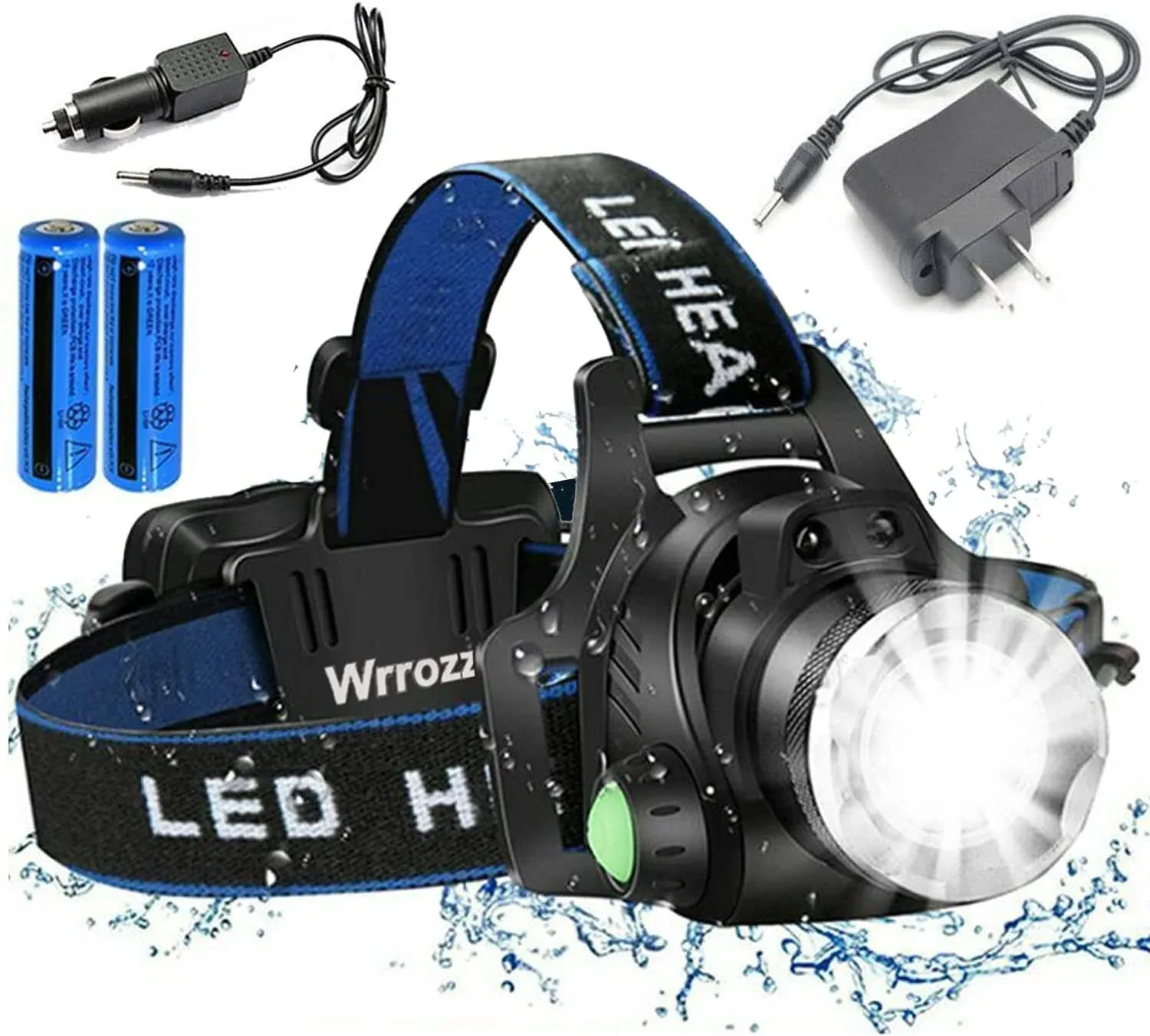 Wrrozz LED Headlamp Head Flashlight, Super Bright Tactical Rechargeable Head Lamp for Adults, Waterproof Headlight, for Outdoor Running Hunting Reading Hiking Camping Night Fishing