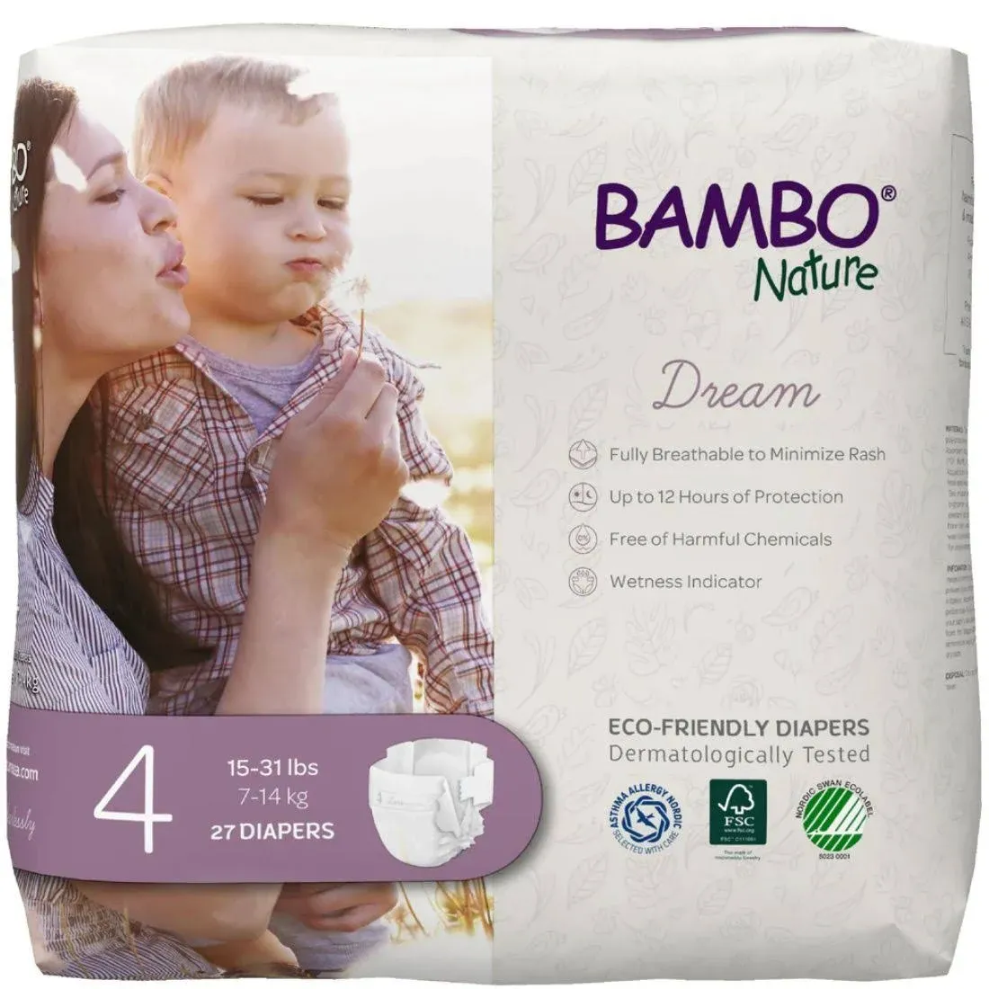 Bambo Nature Premium Eco-Friendly Baby Diapers, Size 4 (15-31 Lbs), 27 count