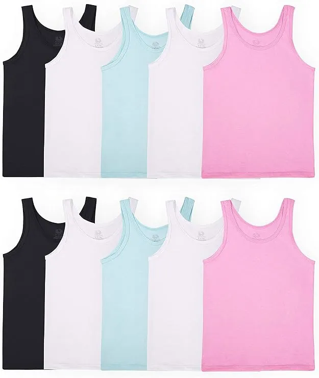 Fruit of The Loom Girls' Undershirts Camis & Tanks, Tank-10 Pack-Assorted, Large