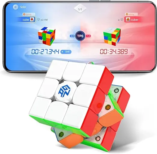 GAN 356 i Carry Stickerless Cube, GAN Smart Cube 3x3 Speed Cube Intelligent Tracking Timing Movements Steps with CubeStation App, Battery Version Non-Rechargeable